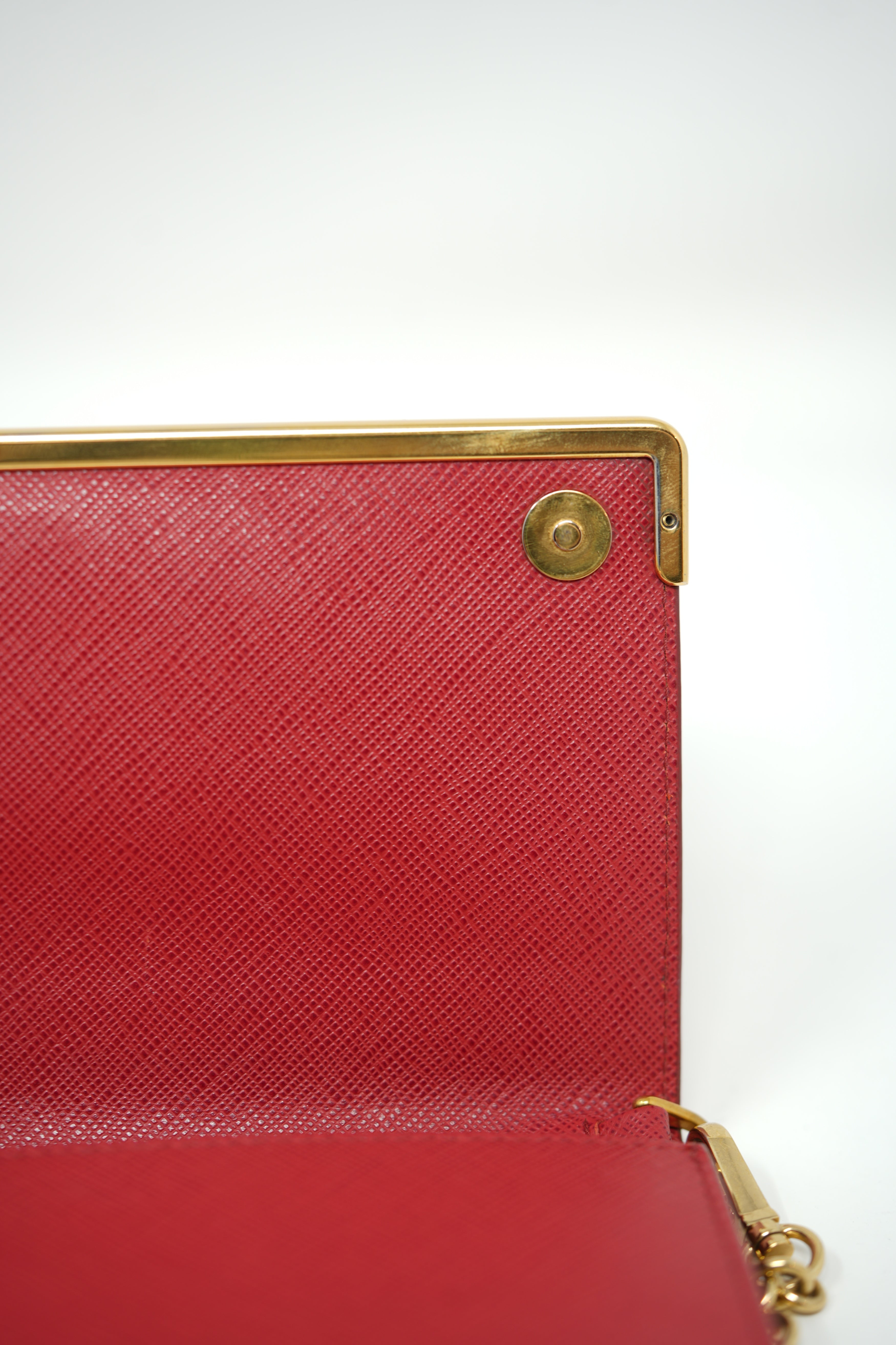 Prada Red Saffiano Leather Metal Bar Chain Wallet