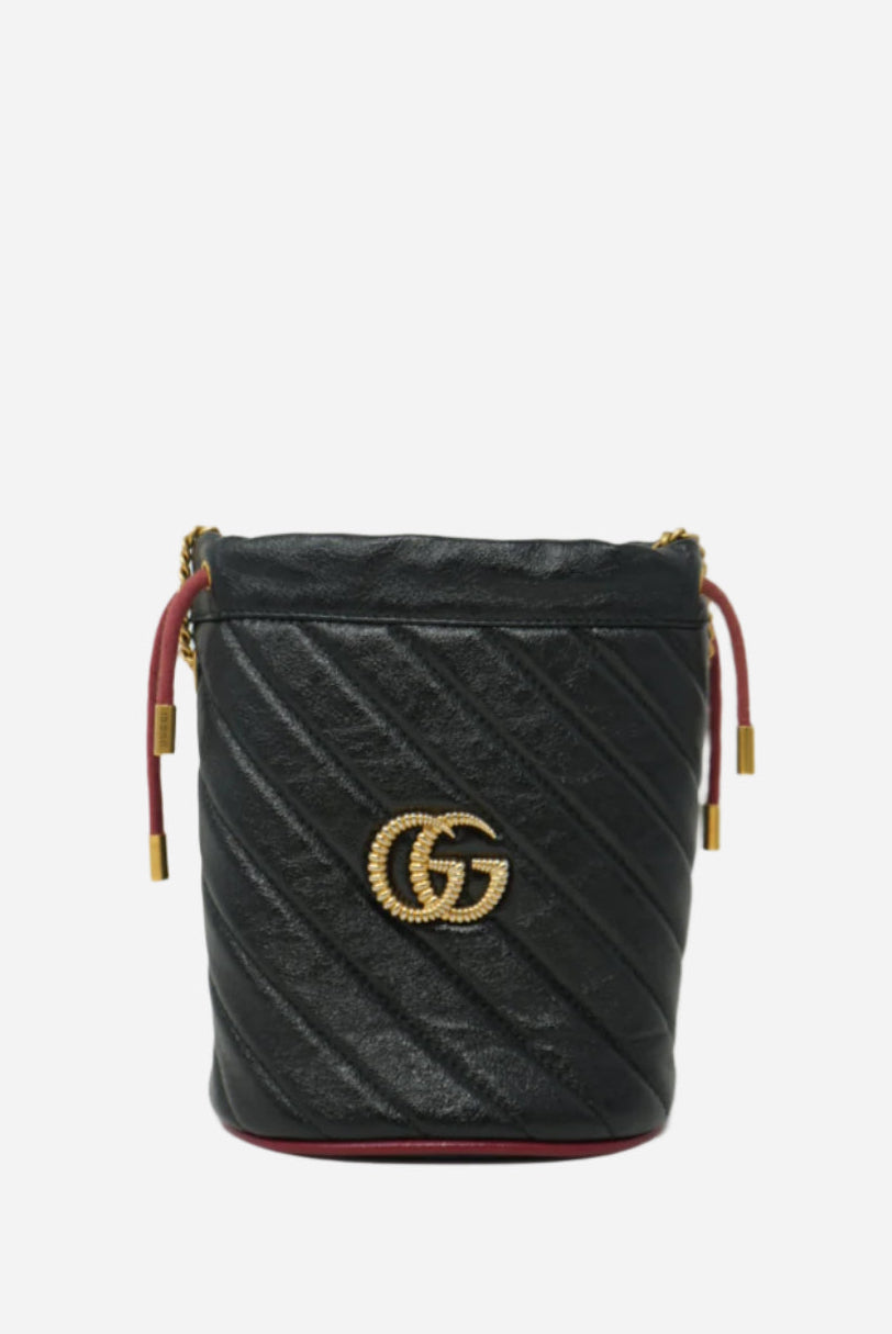 Gucci GG Marmont Black Leather Chain Bucket Bag