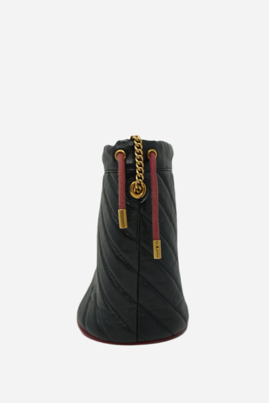 Gucci GG Marmont Black Leather Chain Bucket Bag