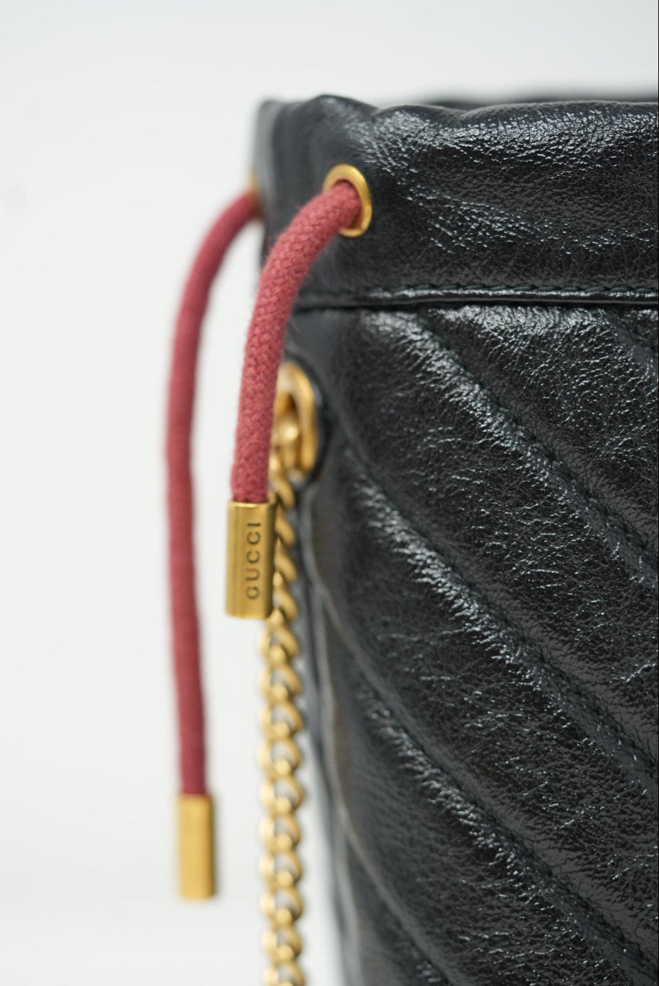 Gucci GG Marmont Black Leather Chain Bucket Bag