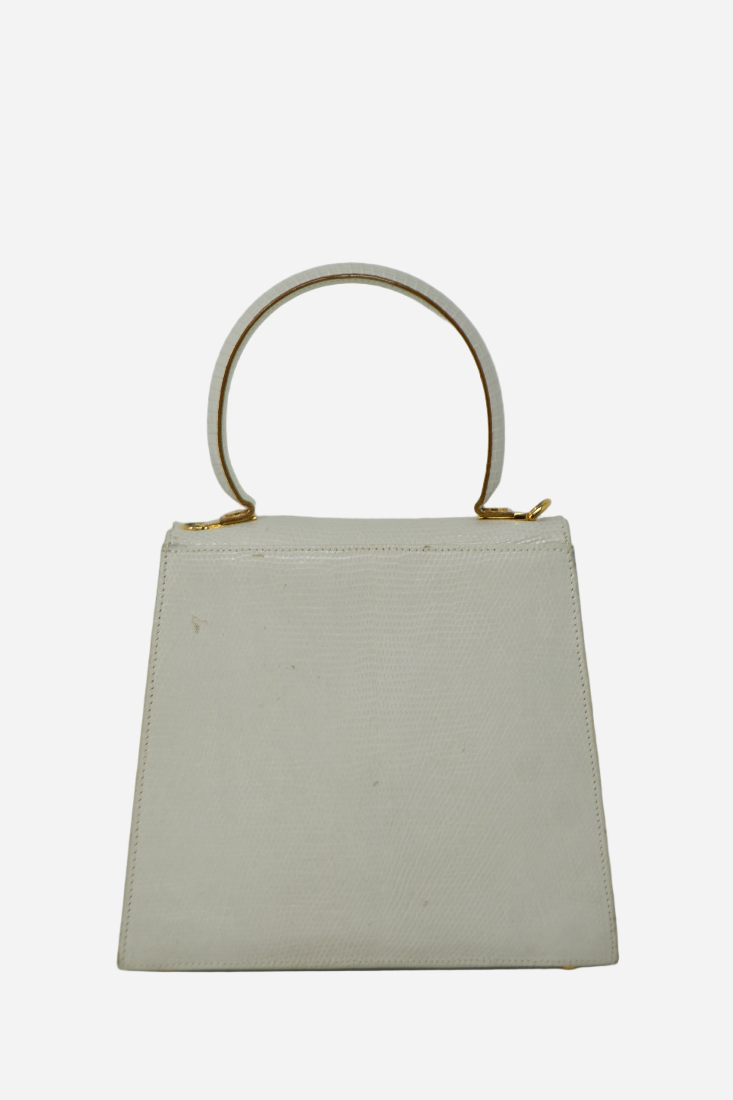 Salvatore Ferragamo White Lizard Top Handle Bag