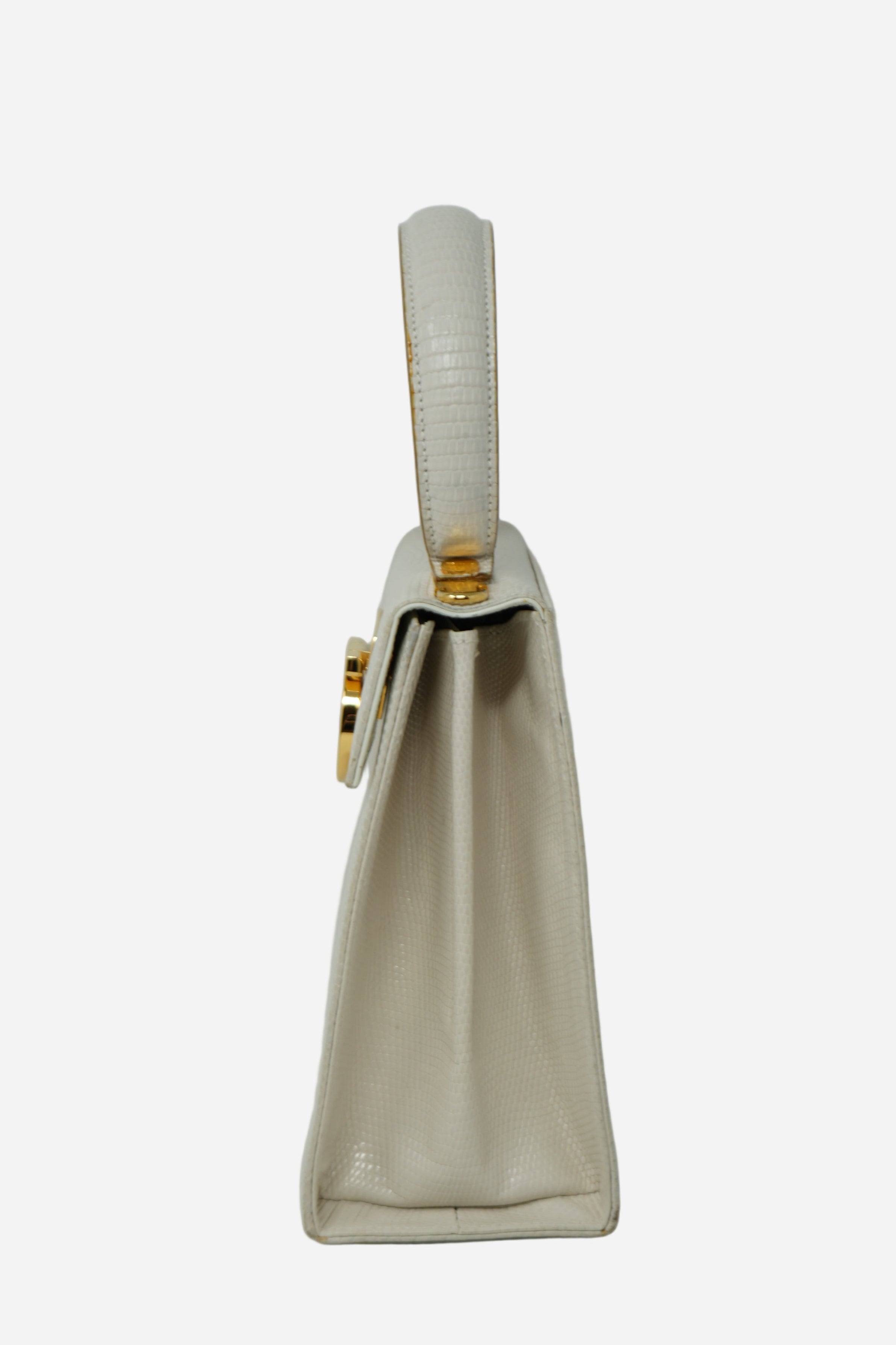 Salvatore Ferragamo White Lizard Top Handle Bag