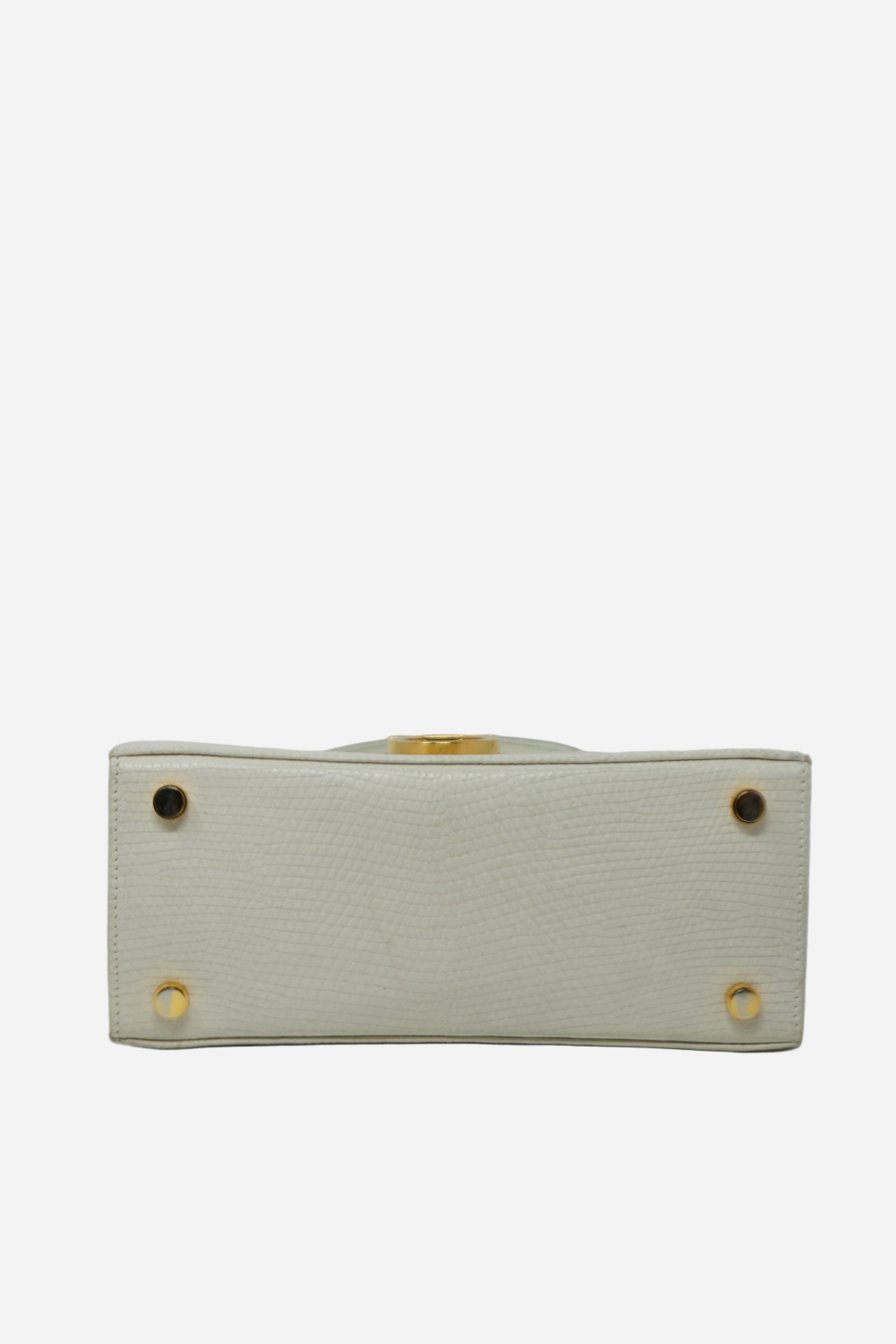 Salvatore Ferragamo White Lizard Top Handle Bag