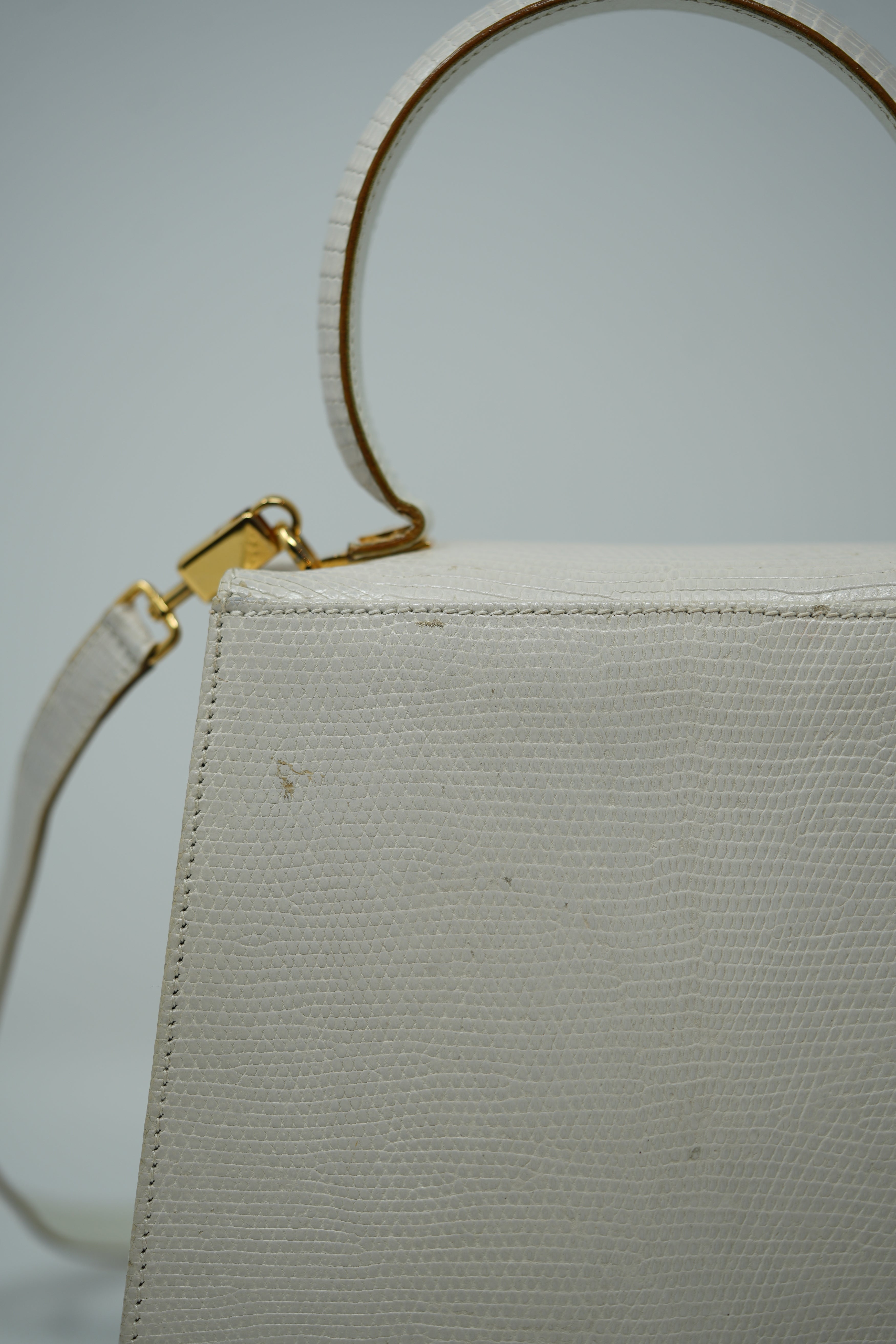 Salvatore Ferragamo White Lizard Top Handle Bag