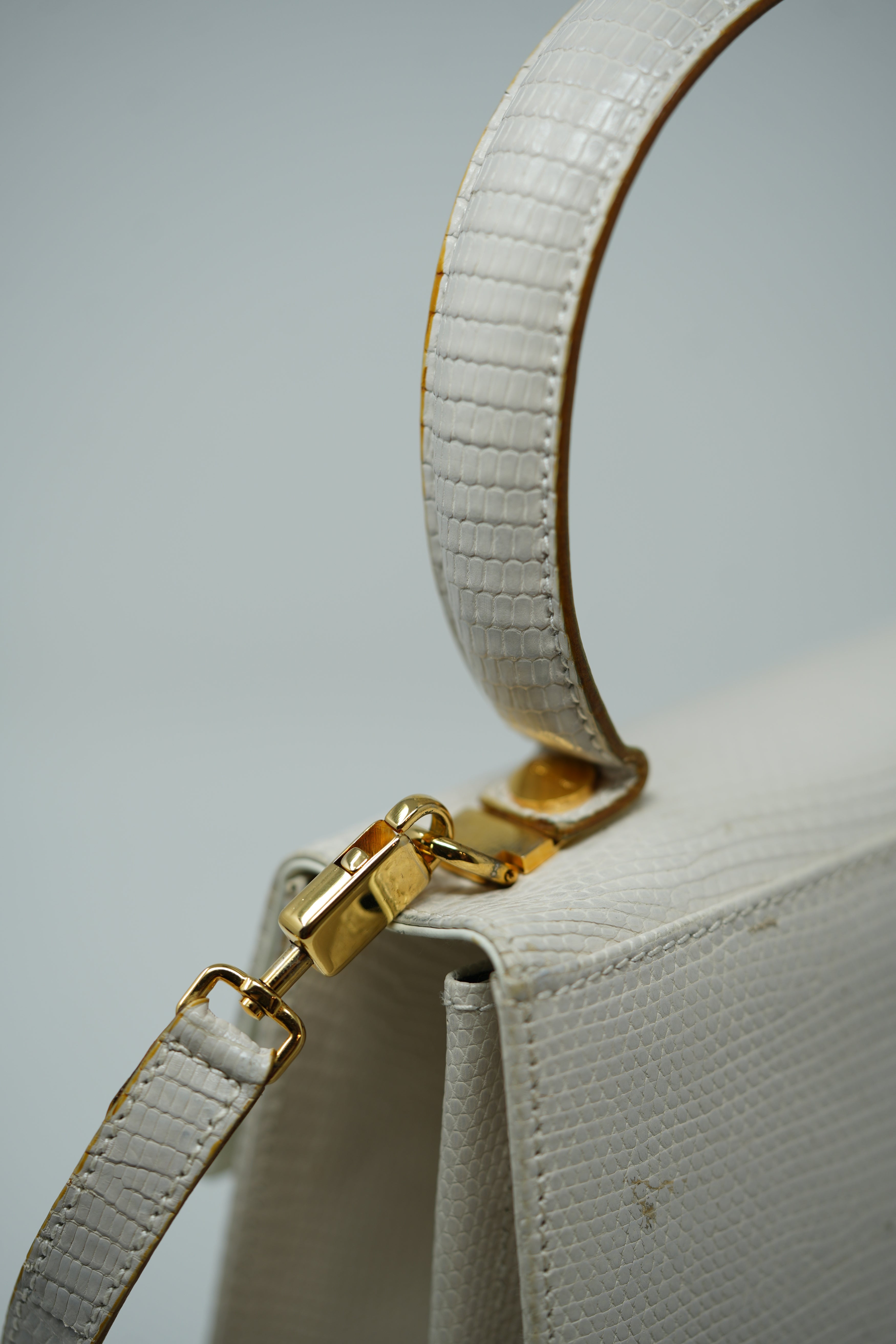Salvatore Ferragamo White Lizard Top Handle Bag