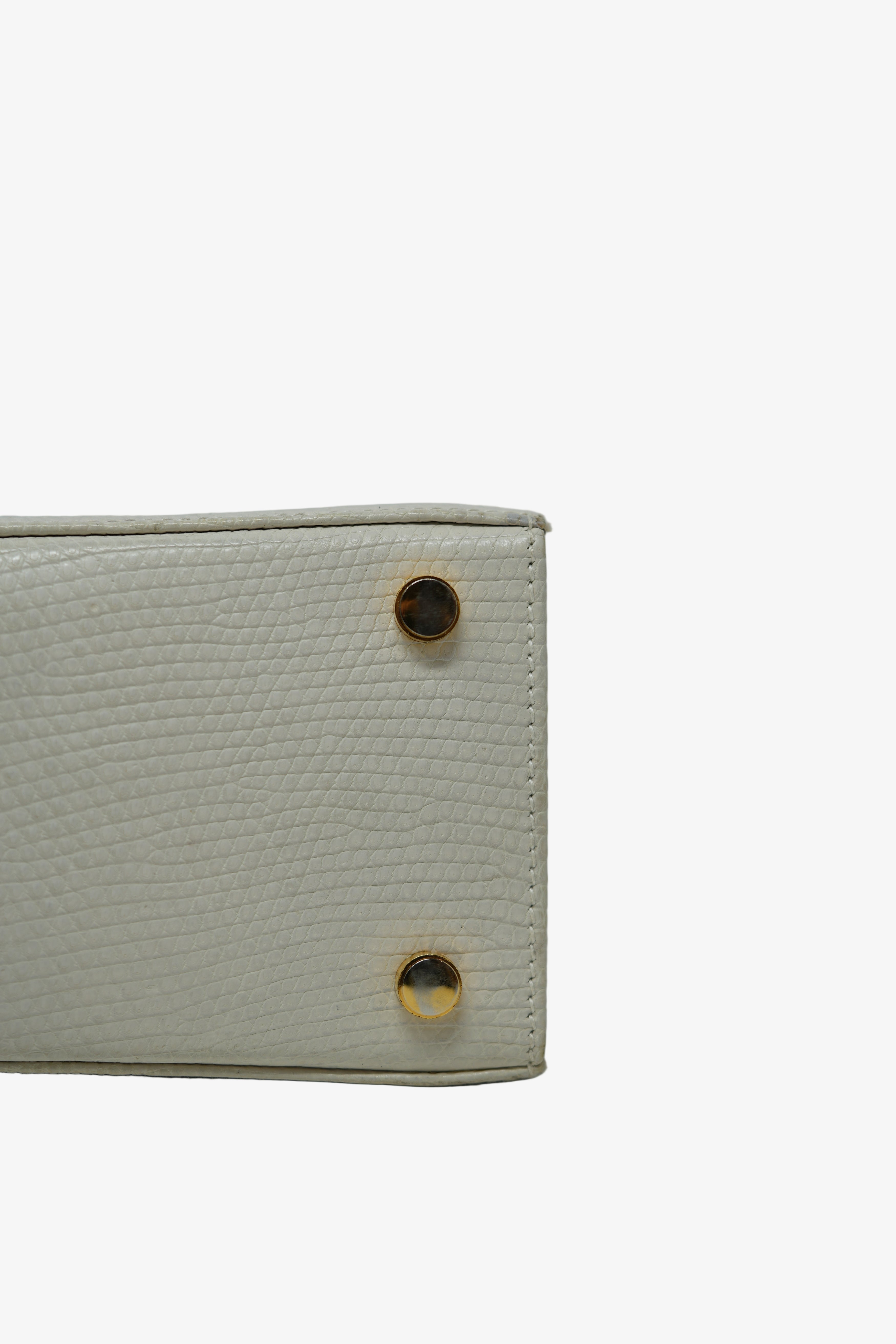 Salvatore Ferragamo White Lizard Top Handle Bag