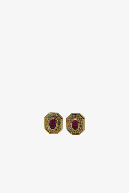 Dior Red Rhinestone Earrings Clip-on