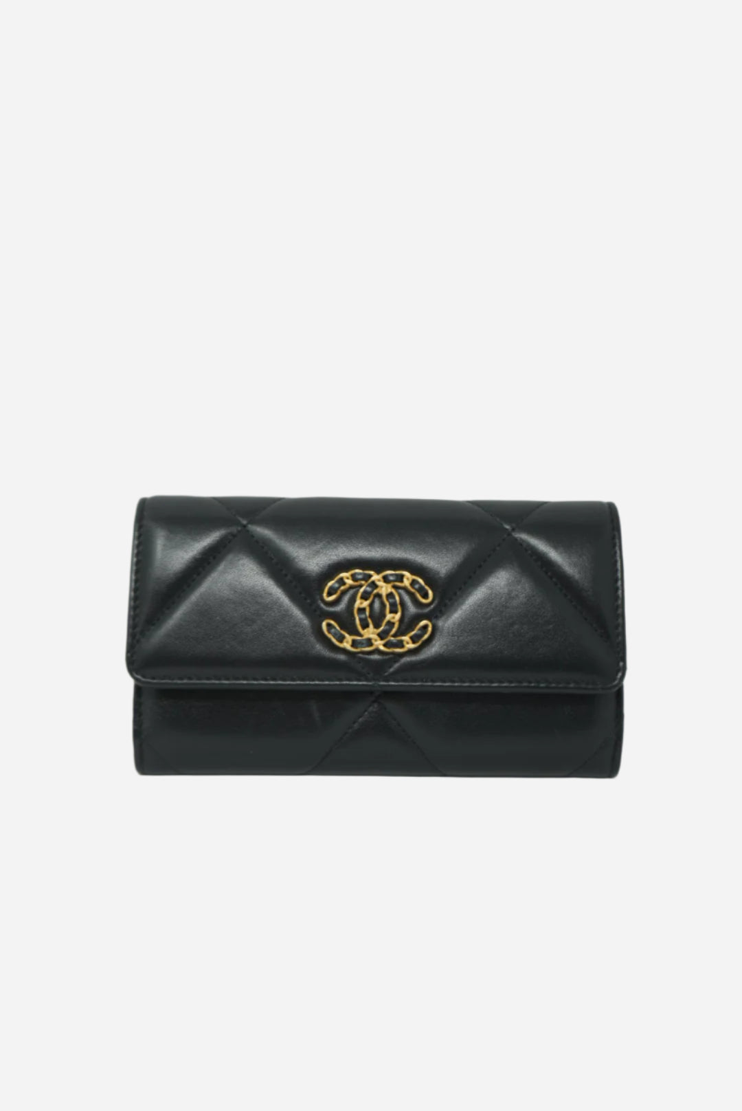 Pre-Owned Chanel Black Lambskin 19 Flap Wallet 2023