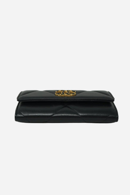 Pre-Owned Chanel Black Lambskin 19 Flap Wallet 2023