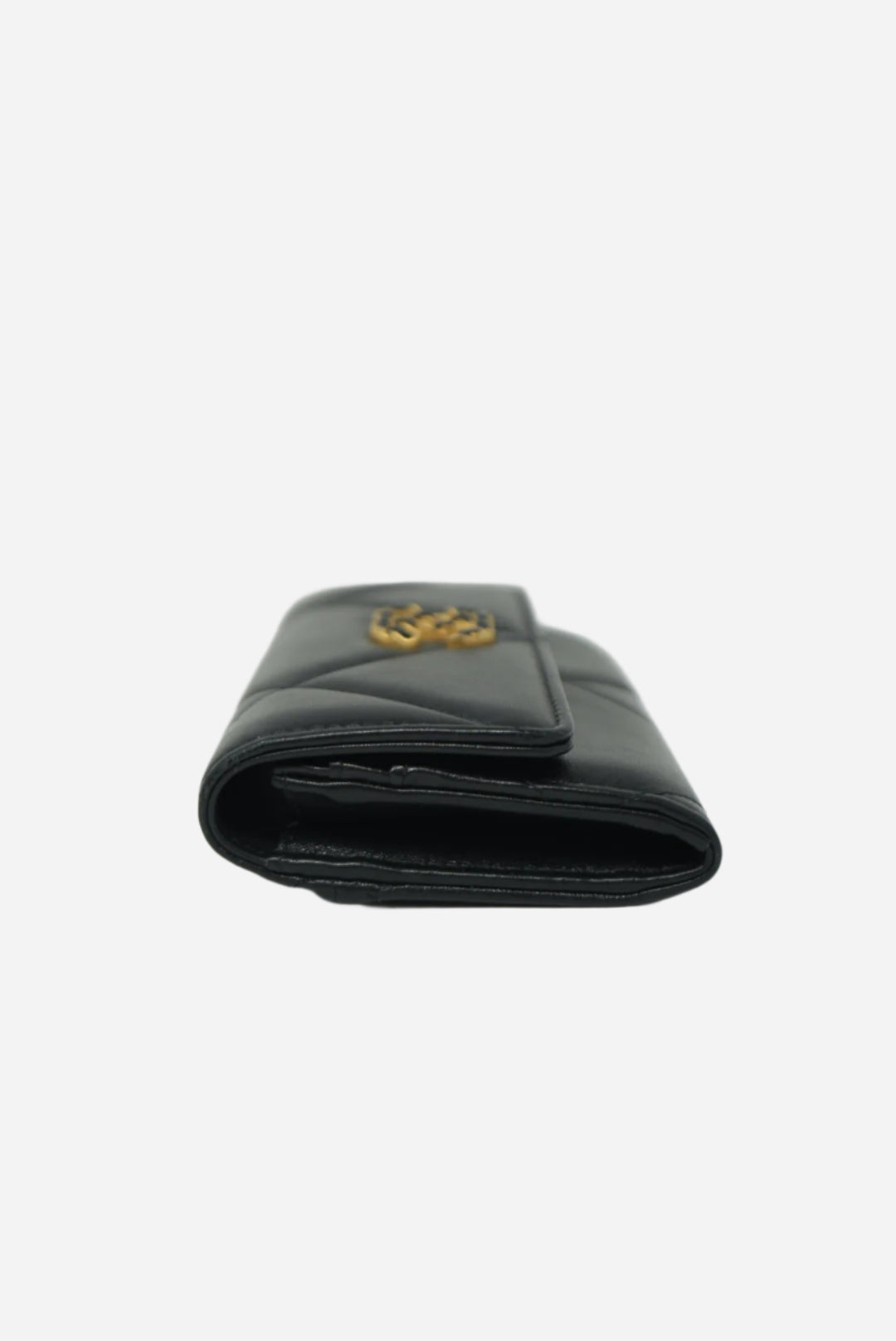 Pre-Owned Chanel Black Lambskin 19 Flap Wallet 2023