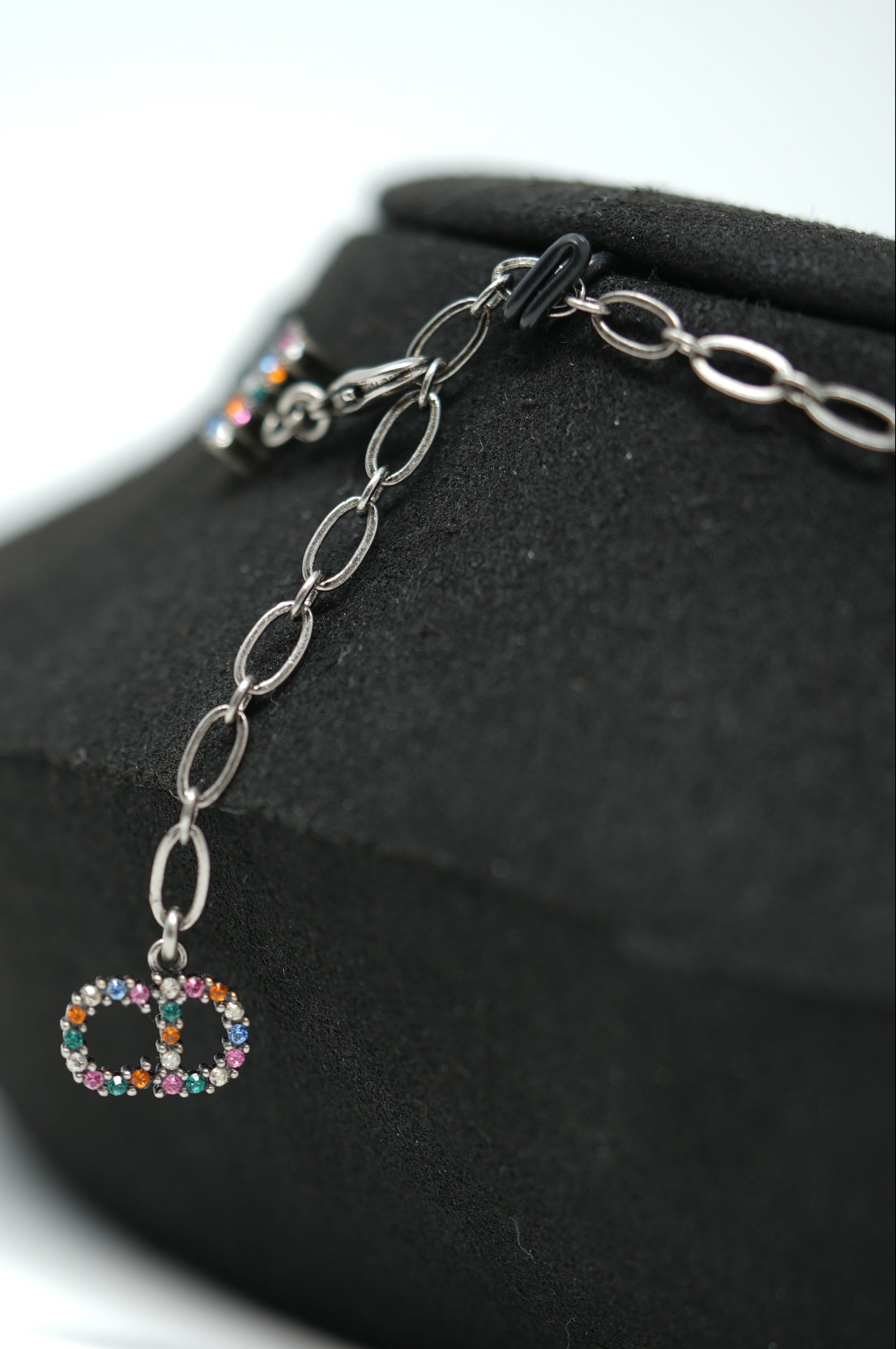 Dior Grosgrain Ribbon Crystal Logo Choker Necklace Multicolor