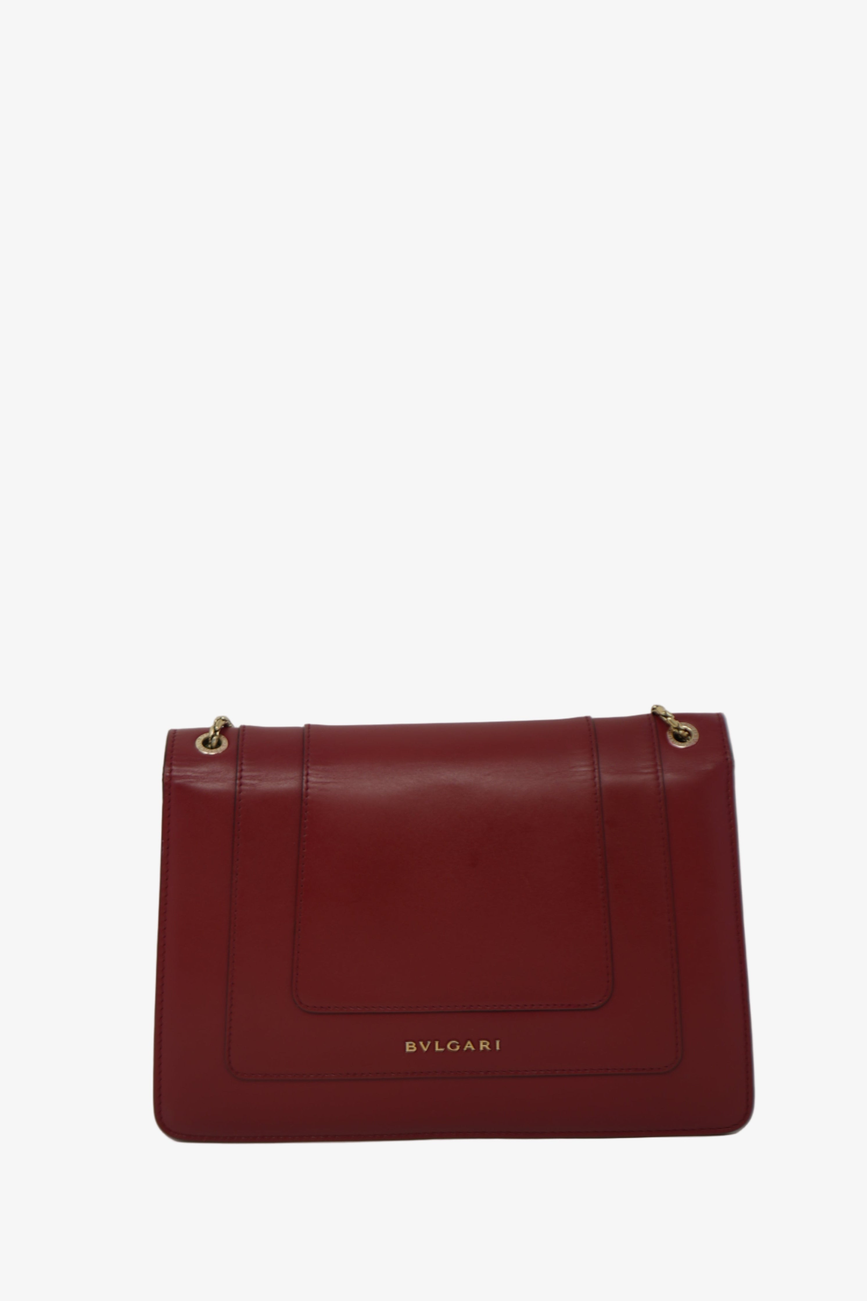 BVLGARI Red Leather Medium Serpenti Forever Shoulder Bag