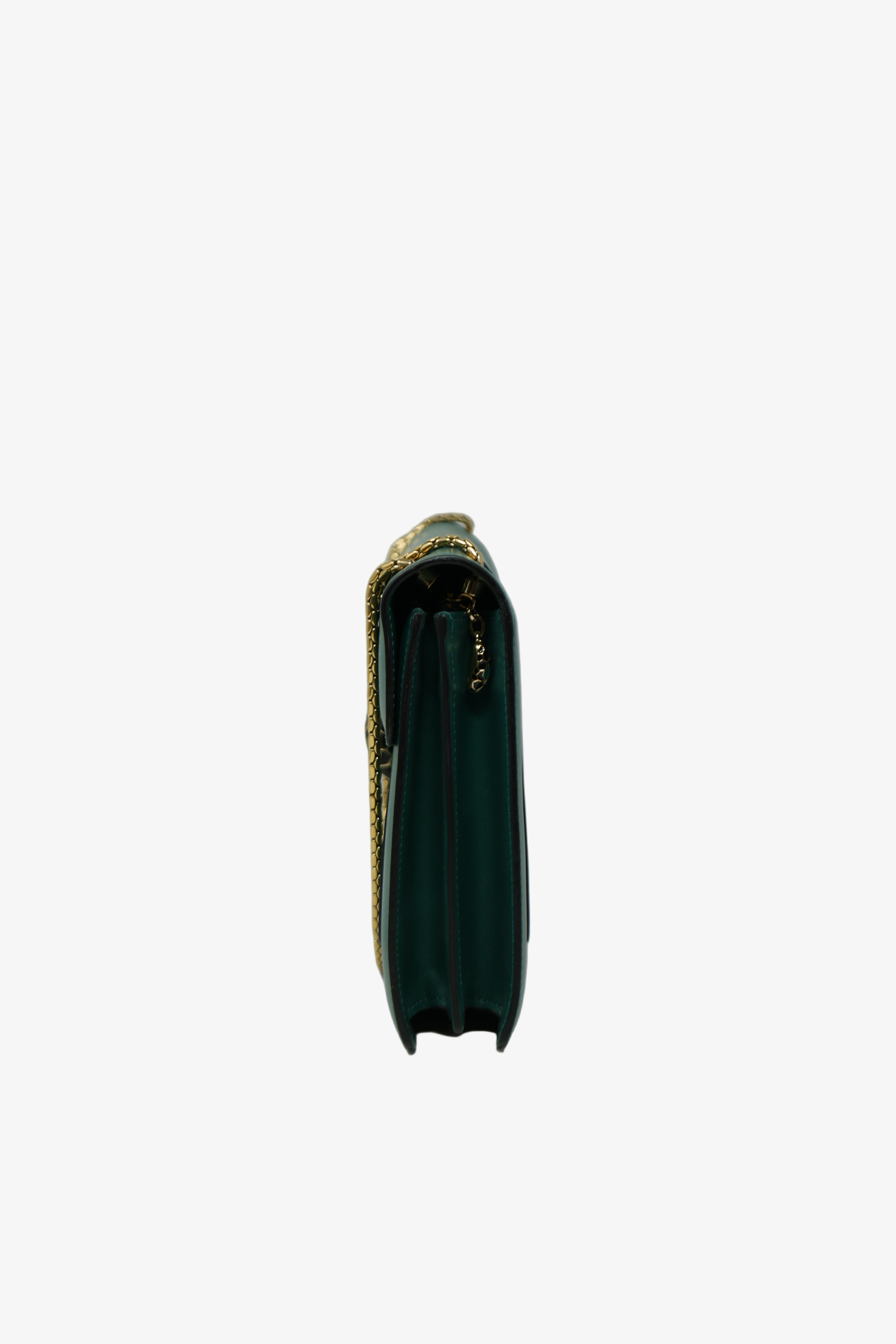 BVLGARI Green Leather Medium Serpenti Forever Shoulder Bag