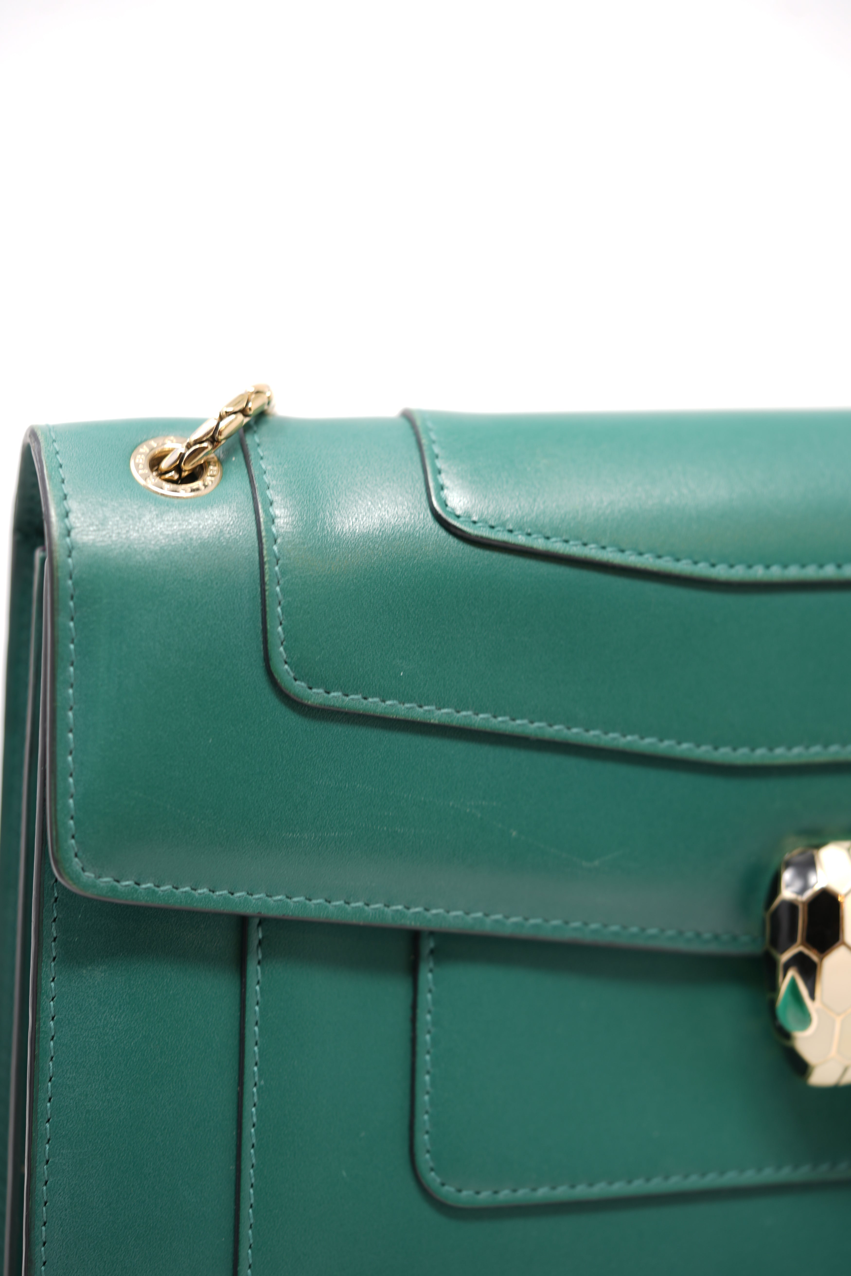 BVLGARI Green Leather Medium Serpenti Forever Shoulder Bag