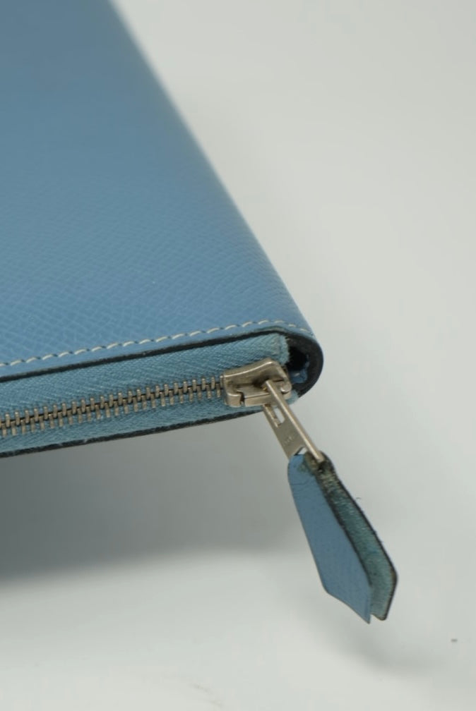 Hermes 2010 Epsom Blue Zip Long Wallet