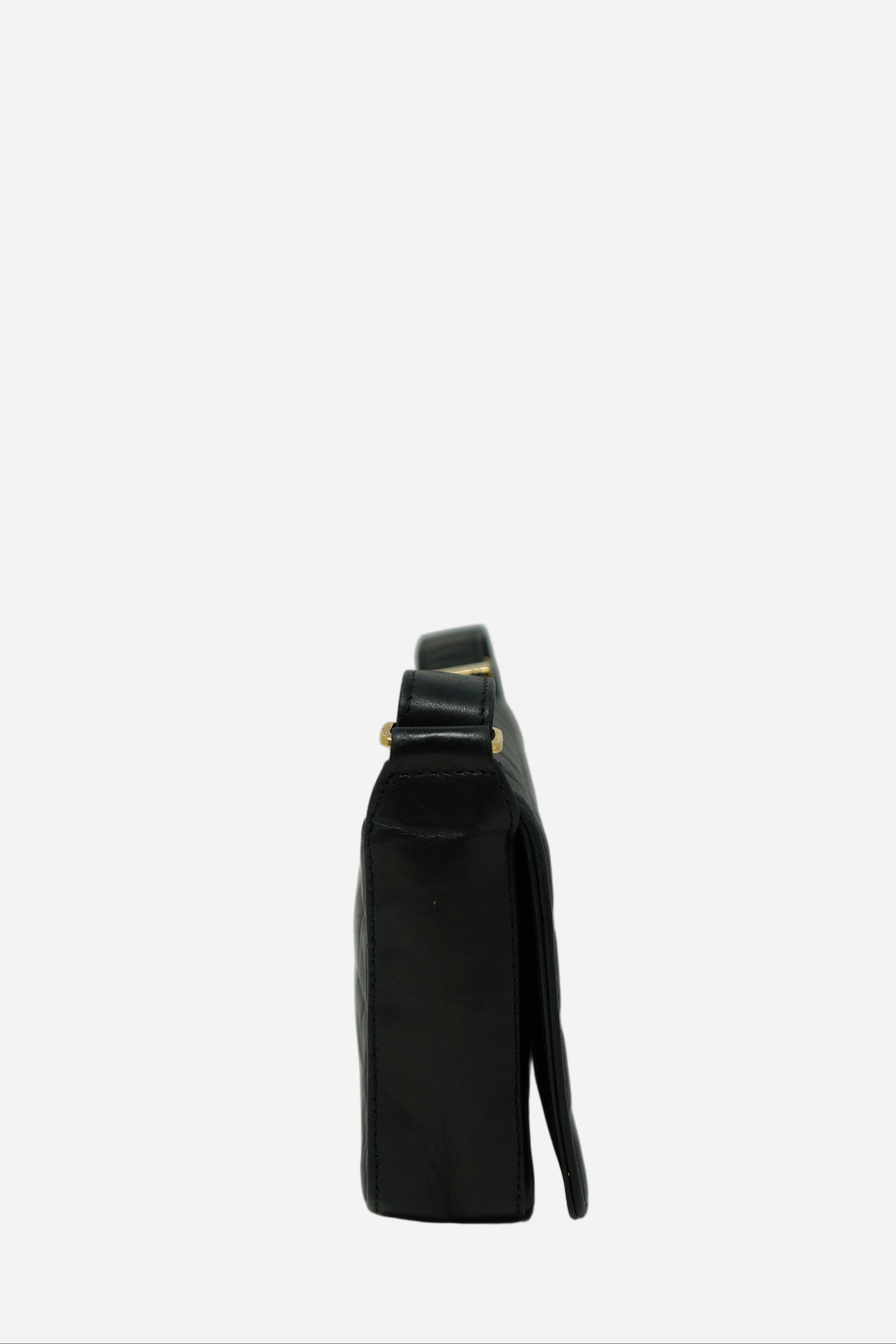 Pre-Owned 2003–2004 Chanel Black Calfskin/Lambskin Chocolate Bar Shoulder Bag