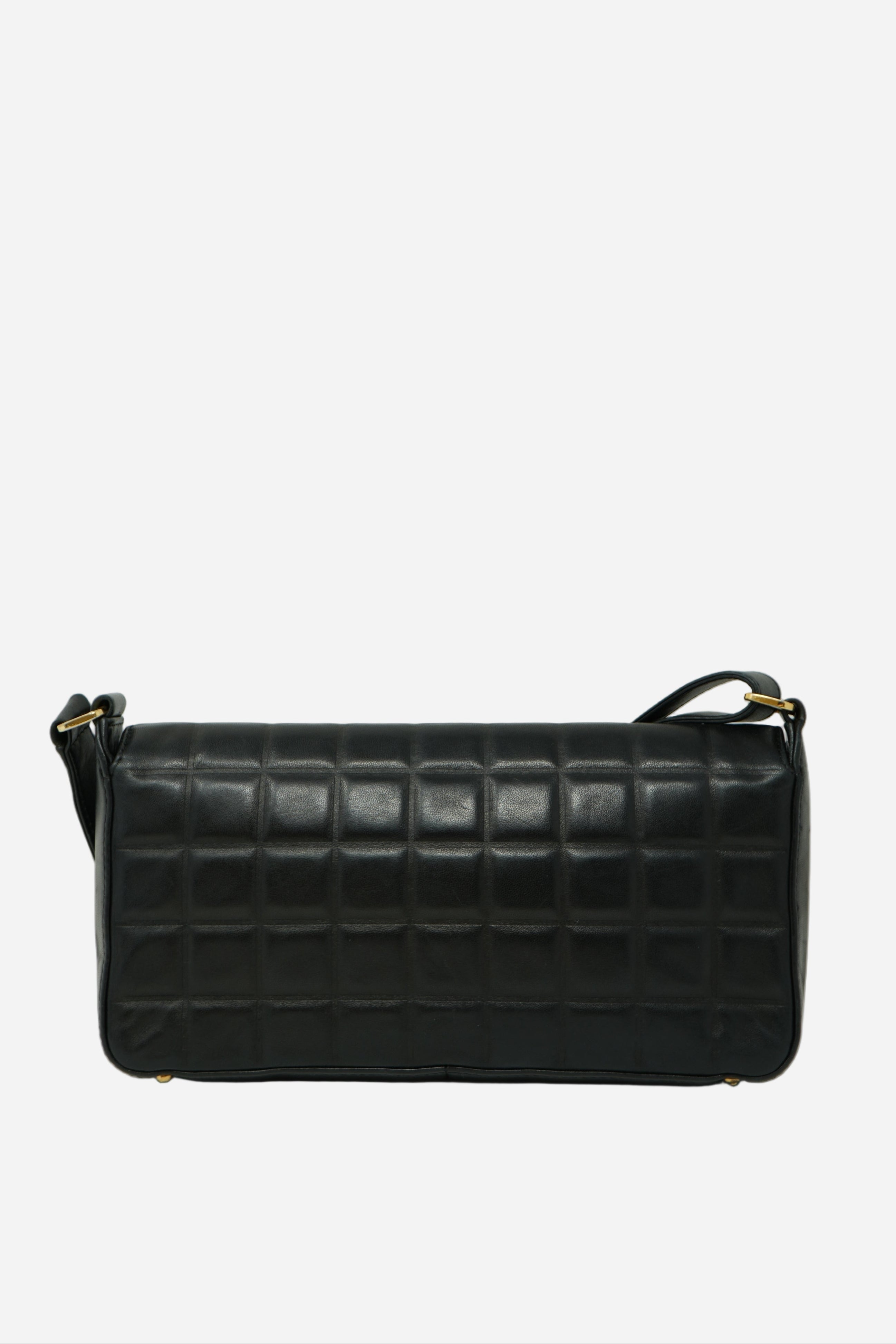 Pre-Owned 2003–2004 Chanel Black Calfskin/Lambskin Chocolate Bar Shoulder Bag
