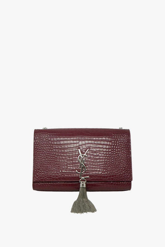 Saint Laurent Calfskin Crocodile Embossed Medium