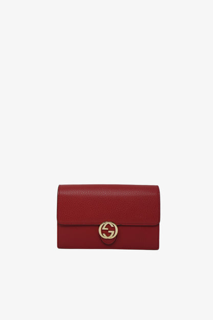Gucci Red Leather GG Interlocking Wallet On Chain