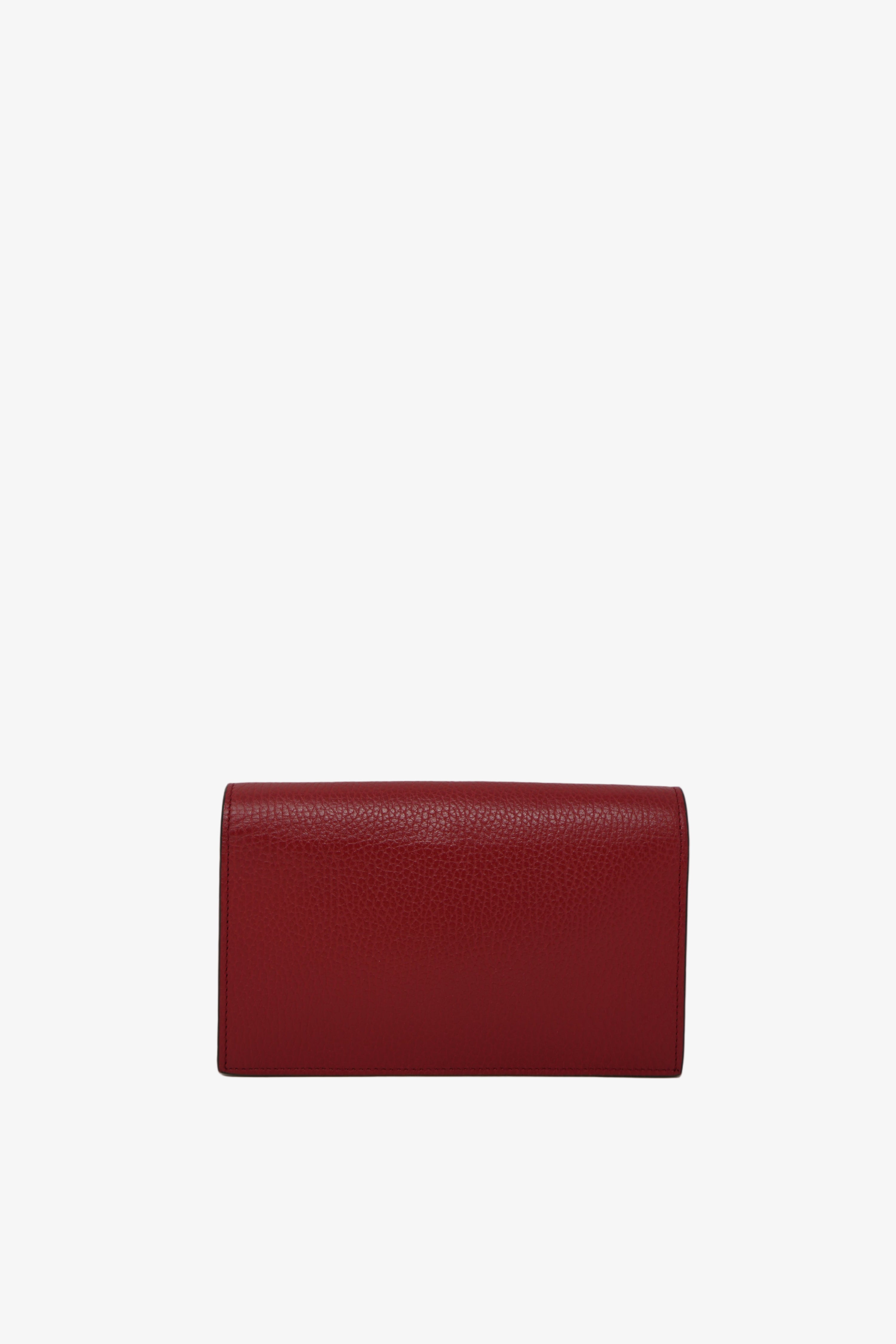 Gucci Red Leather GG Interlocking Wallet On Chain