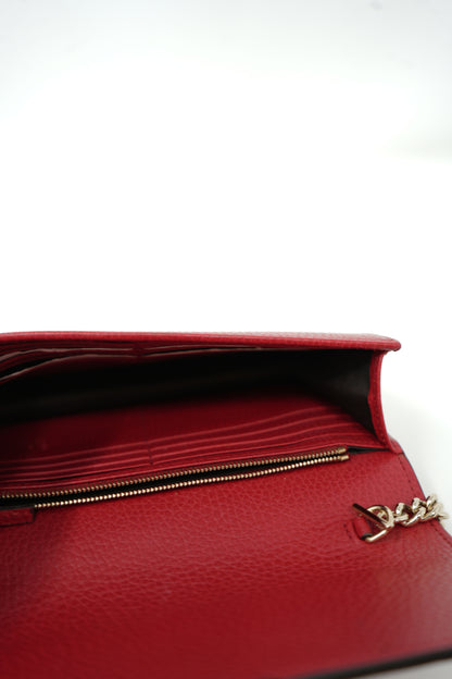 Gucci Red Leather GG Interlocking Wallet On Chain
