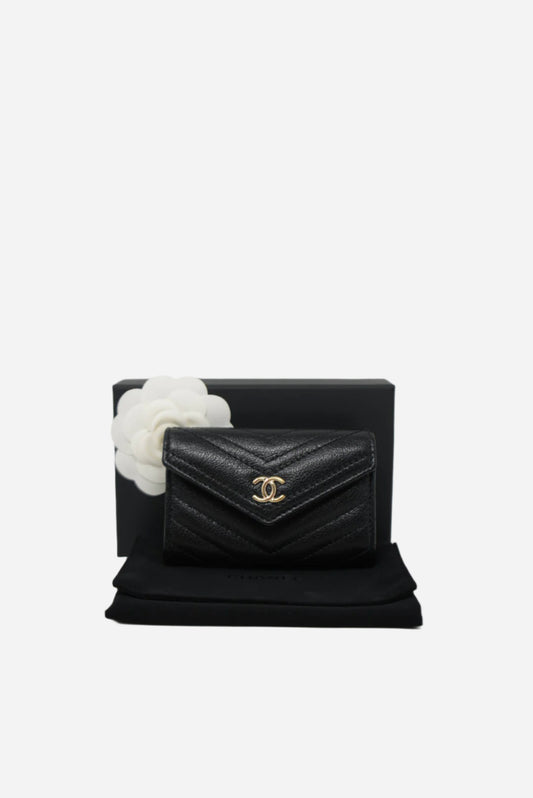 Pre-Owned Chanel Black Calfskin Card Holder 2019
