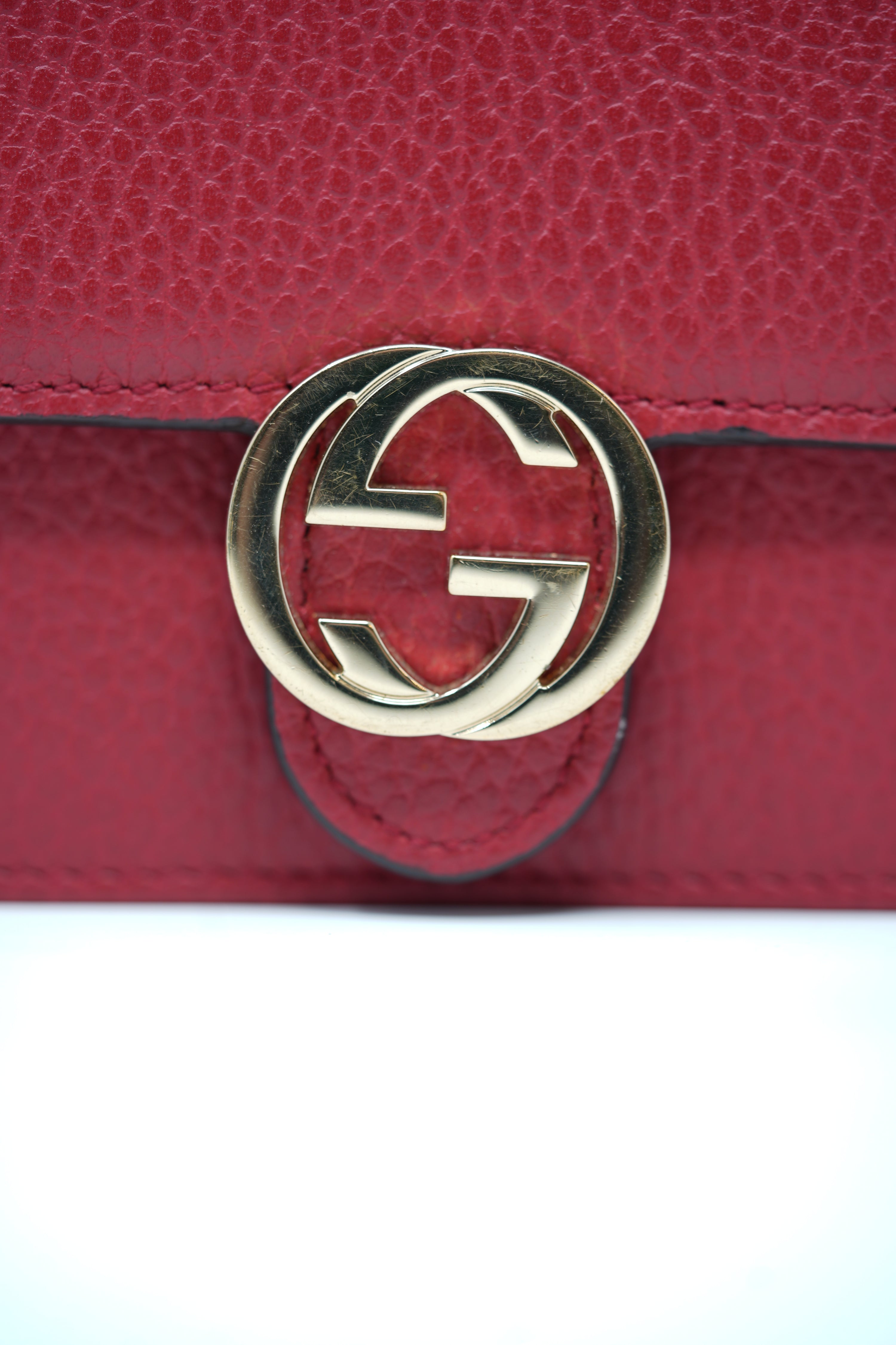 Gucci Red Leather GG Interlocking Wallet On Chain