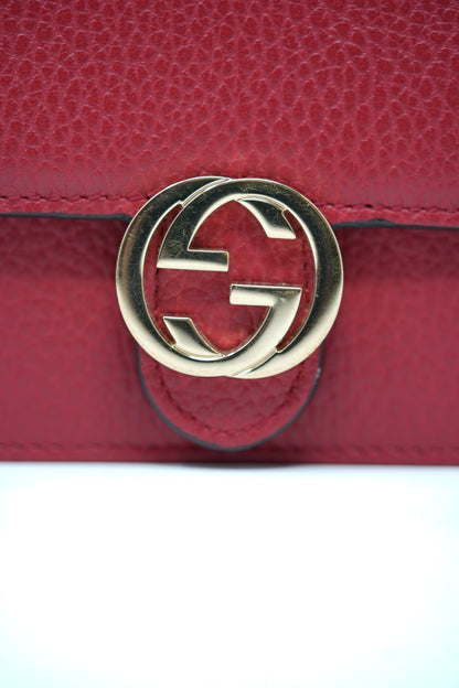 Gucci Red Leather GG Interlocking Wallet On Chain