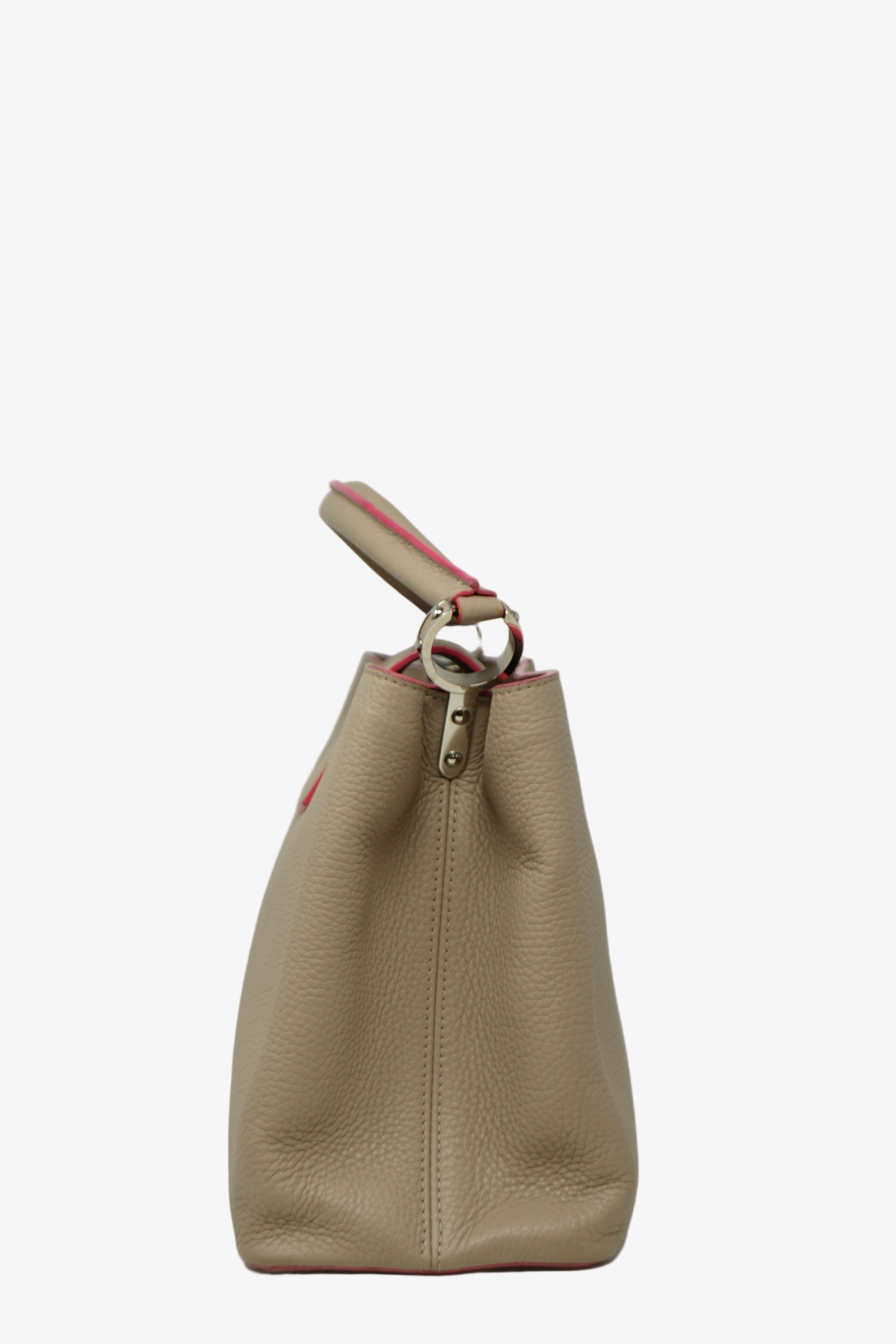 Louis Vuitton 2014 Beige Taurillon Leather Capucines MM Top Handle Bag