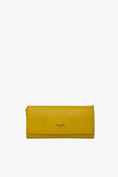 Prada Calfskin Wallet On Chain Yellow