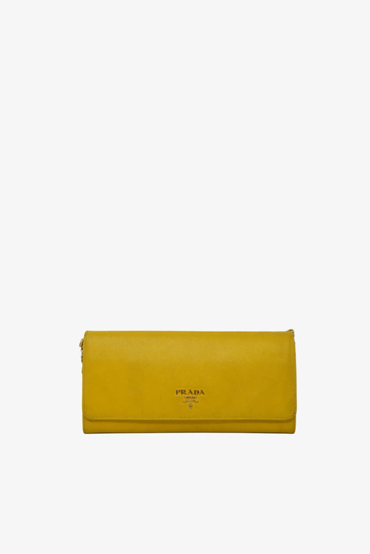 Prada Calfskin Wallet On Chain Yellow