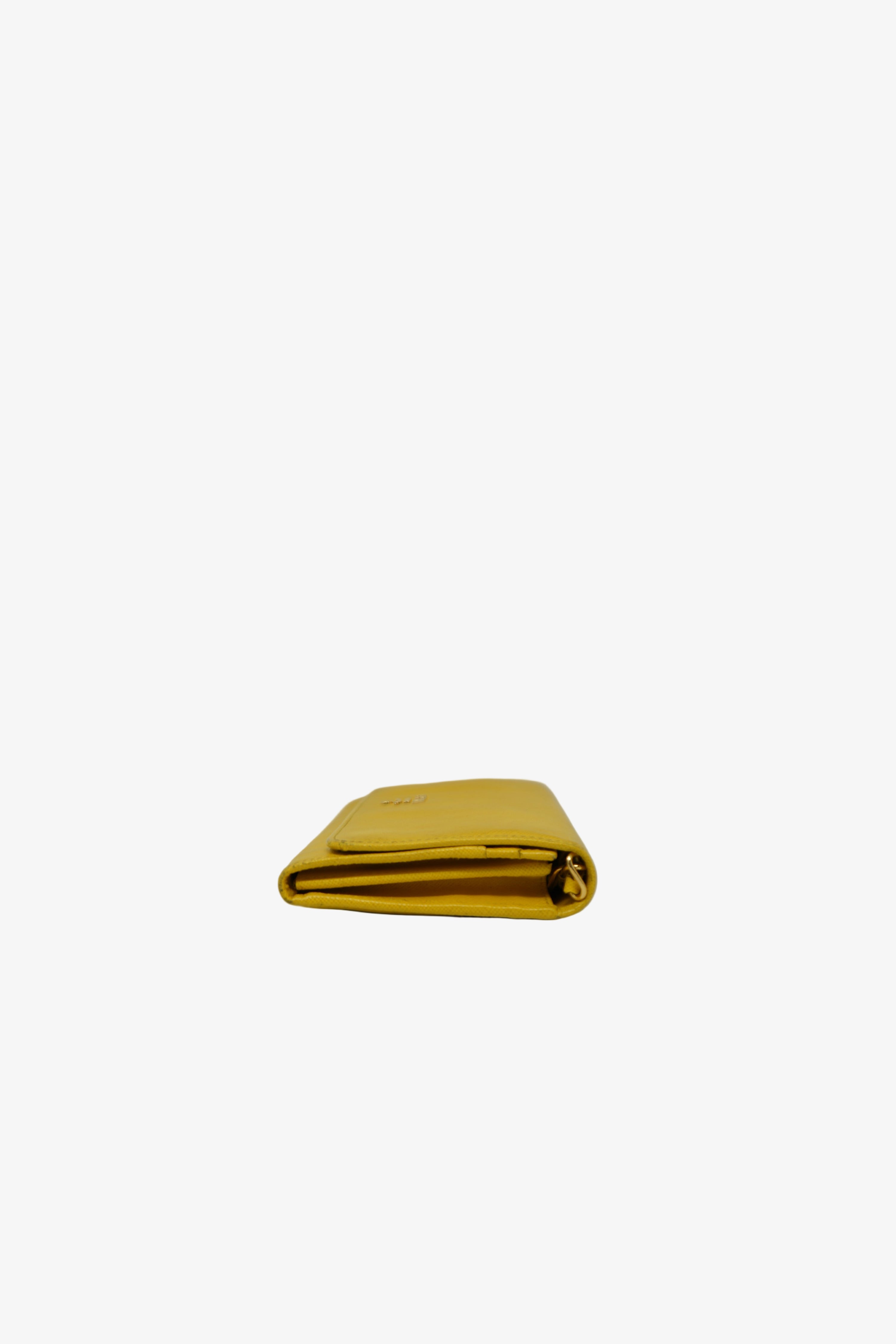 Prada Calfskin Wallet On Chain Yellow