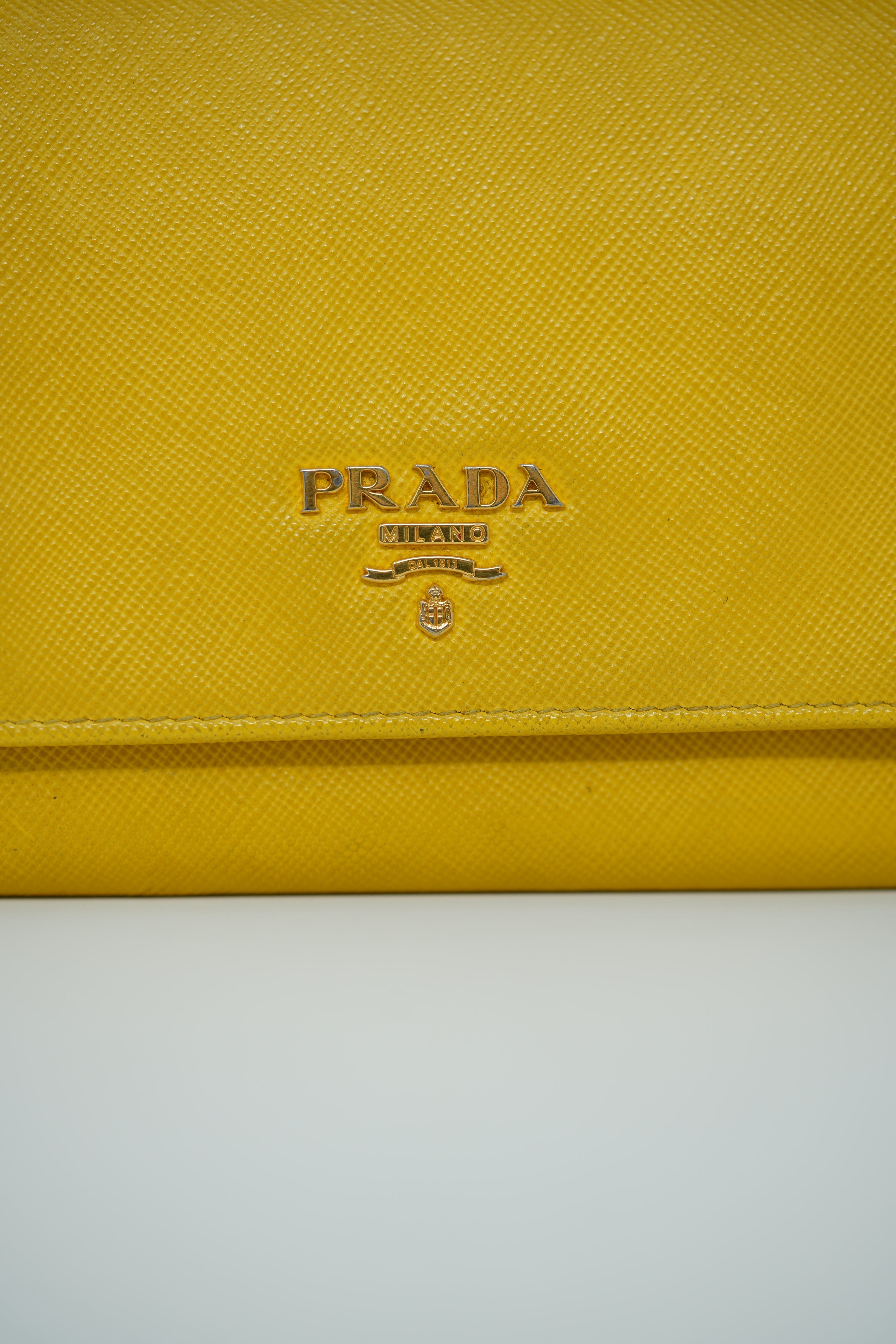 Prada Calfskin Wallet On Chain Yellow