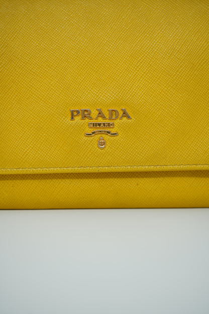 Prada Calfskin Wallet On Chain Yellow