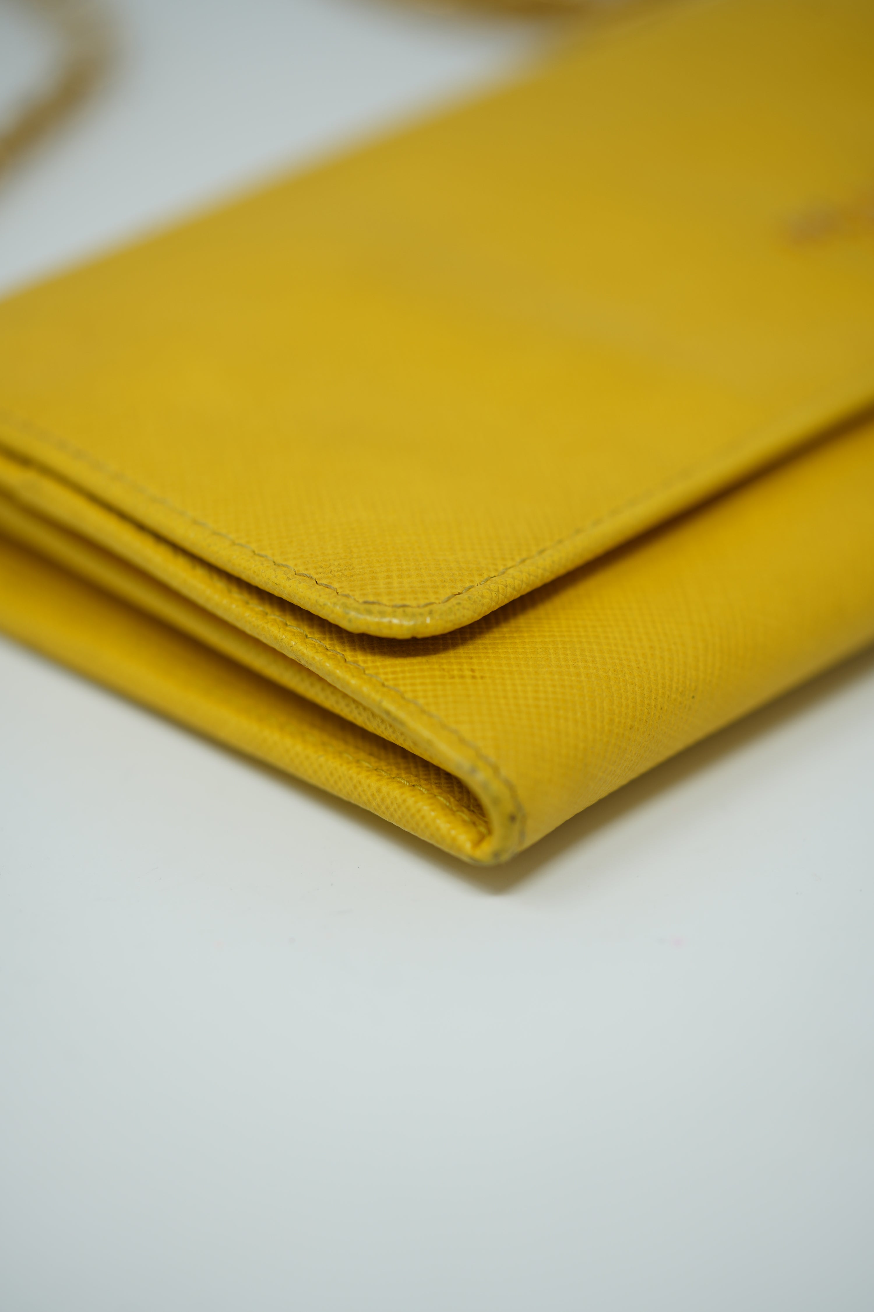 Prada Calfskin Wallet On Chain Yellow