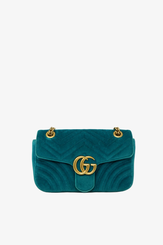 Gucci Blue Velvet GG Marmont Medium shoulder bag