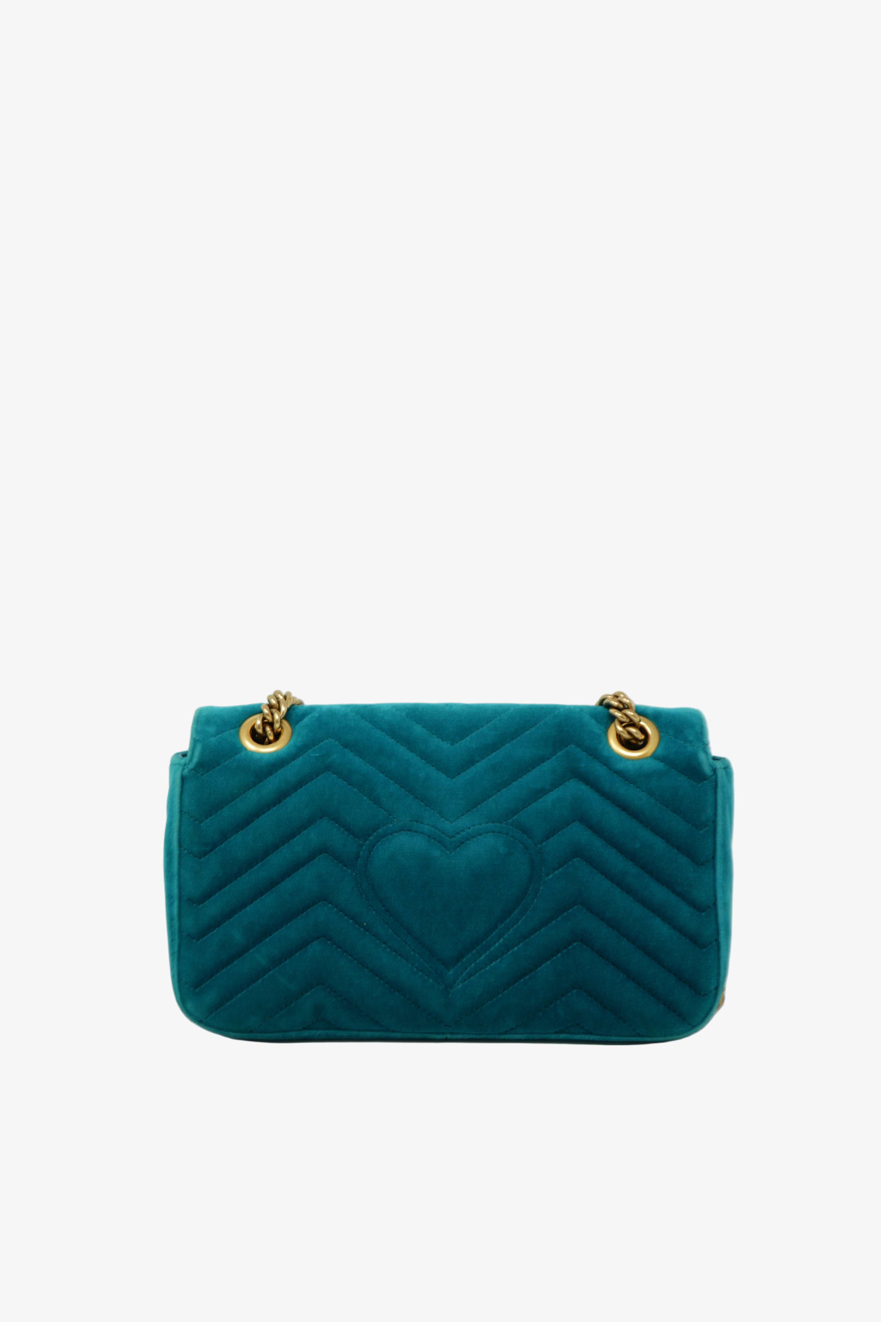 Gucci Blue Velvet Medium GG Marmont Shoulder Bag