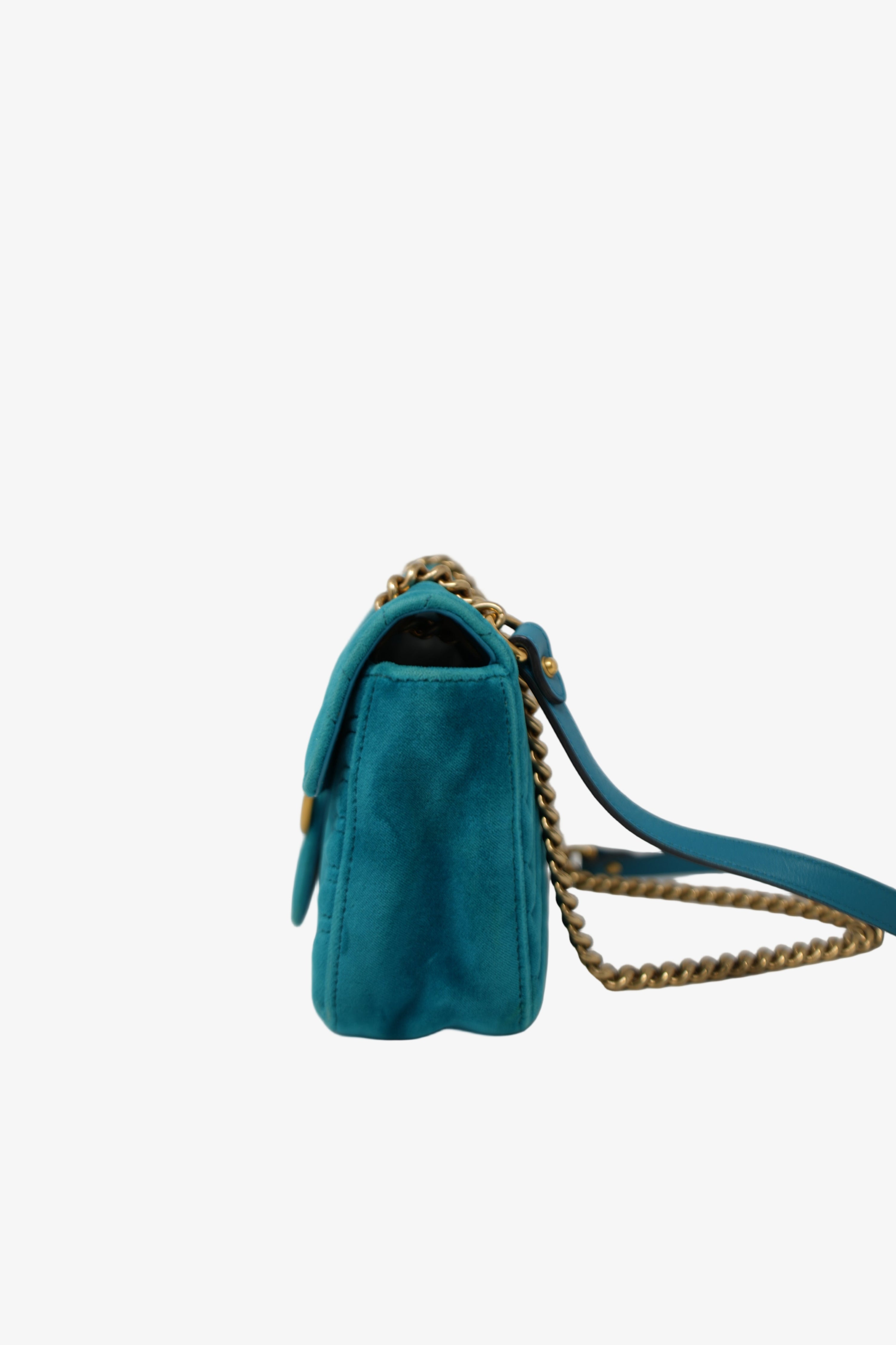Gucci Blue Velvet GG Marmont Medium shoulder bag