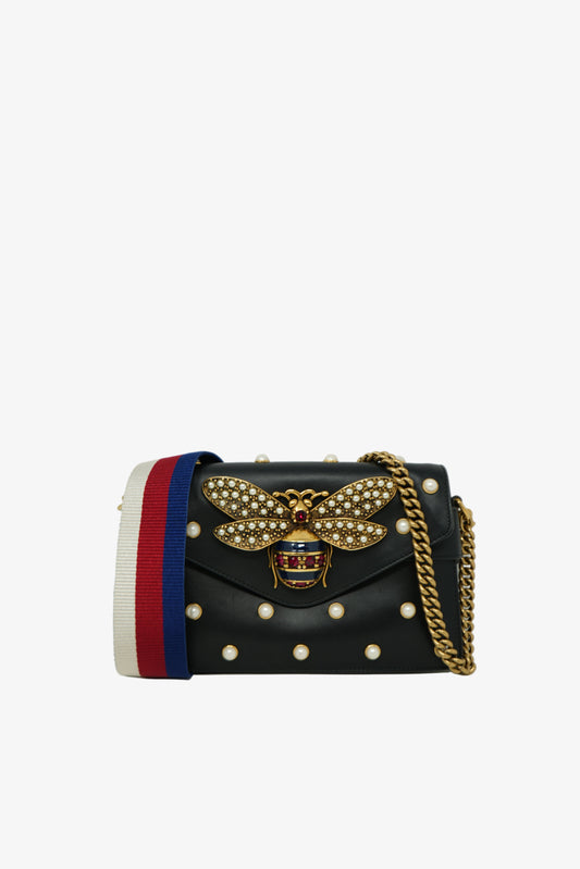 Gucci Nappa Pearl Studded Mini Queen Margaret Broadway Handbag