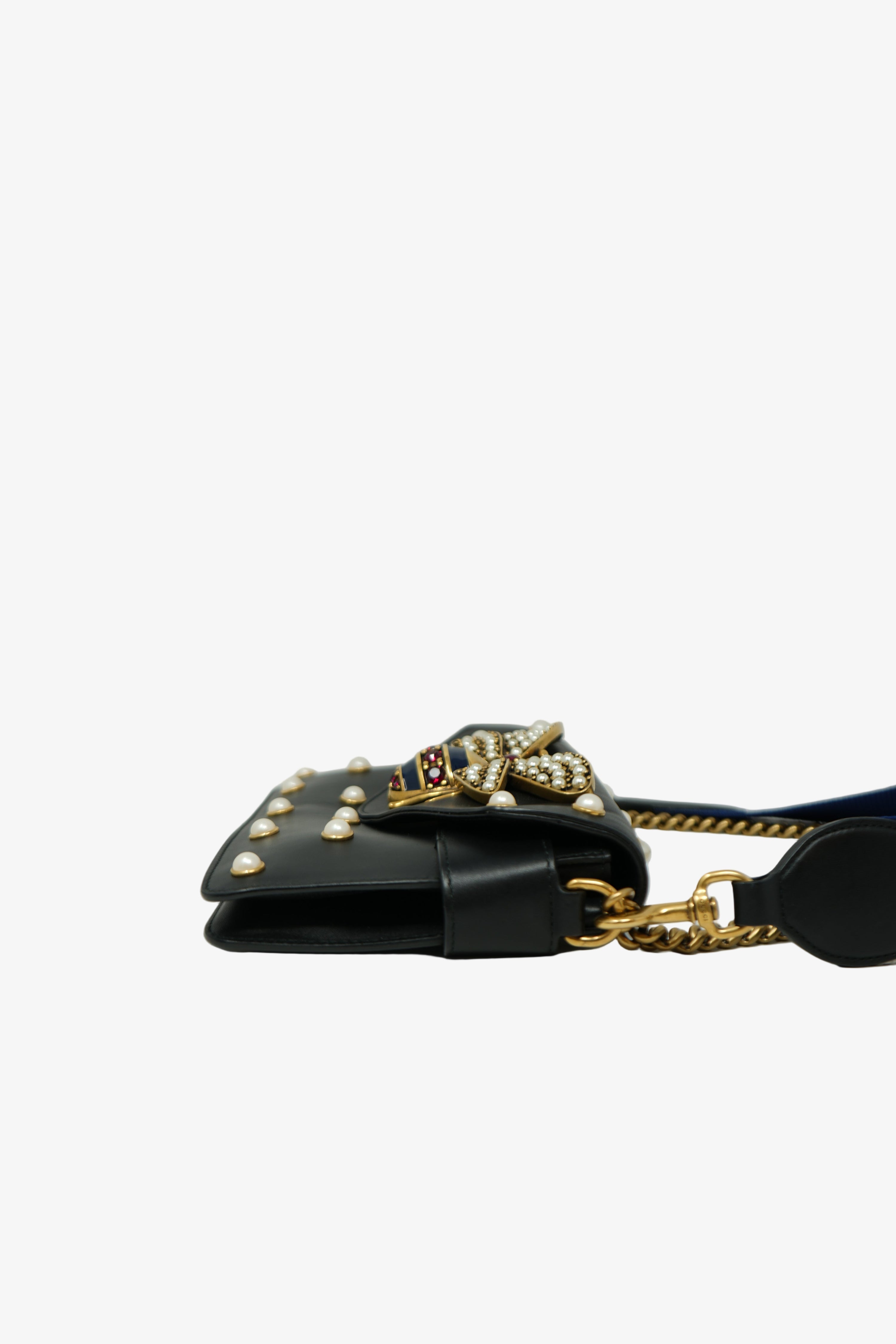Gucci Nappa Pearl Studded Mini Queen Margaret Broadway Handbag