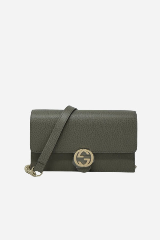 Gucci Grey Leather GG Wallet On Chain