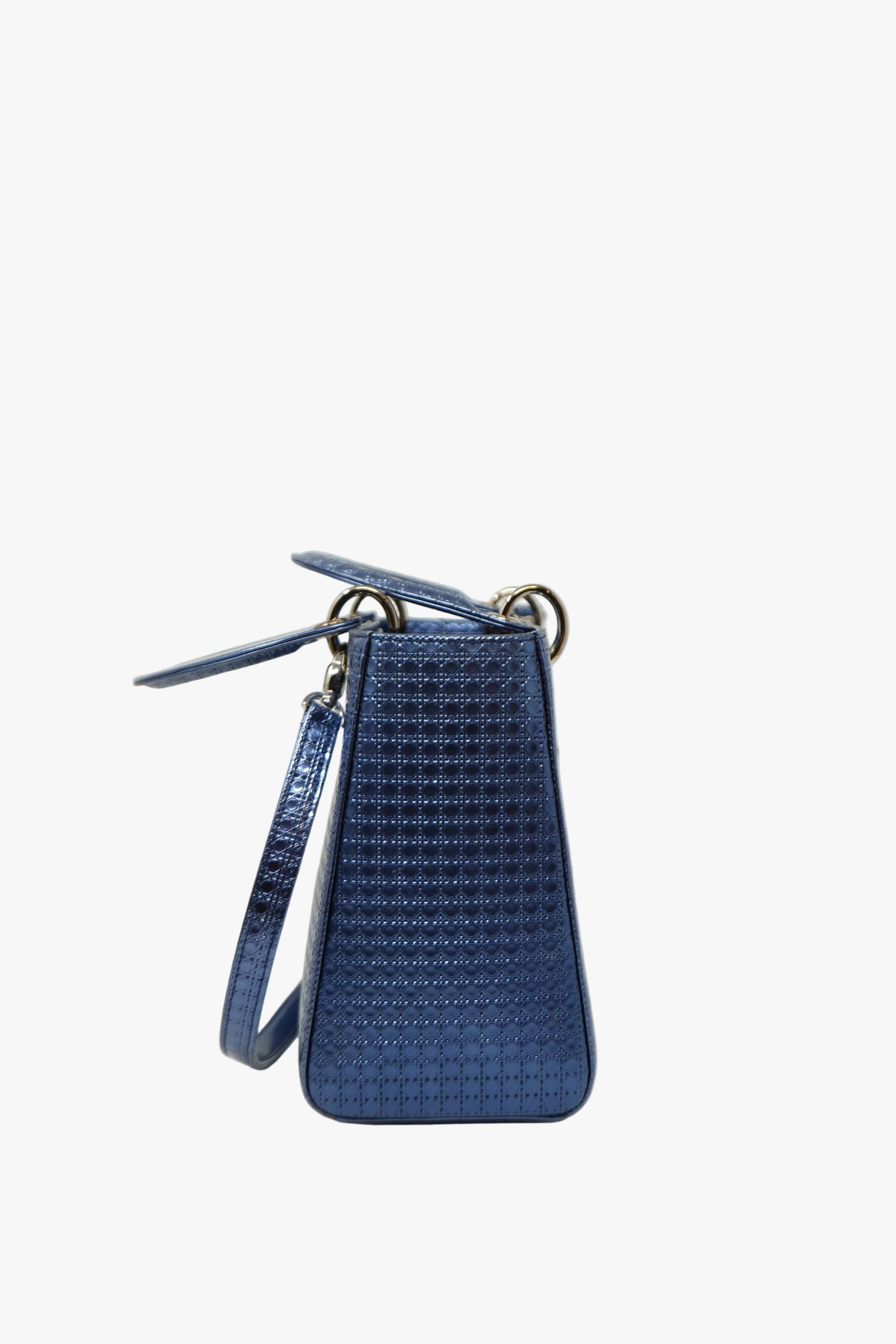 Christian Dior 2016 Blue Metallic Patent Medium Lady Dior Bag