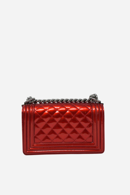 Pre-Owned Chanel 2014 Red Patent Boy Flap Bag