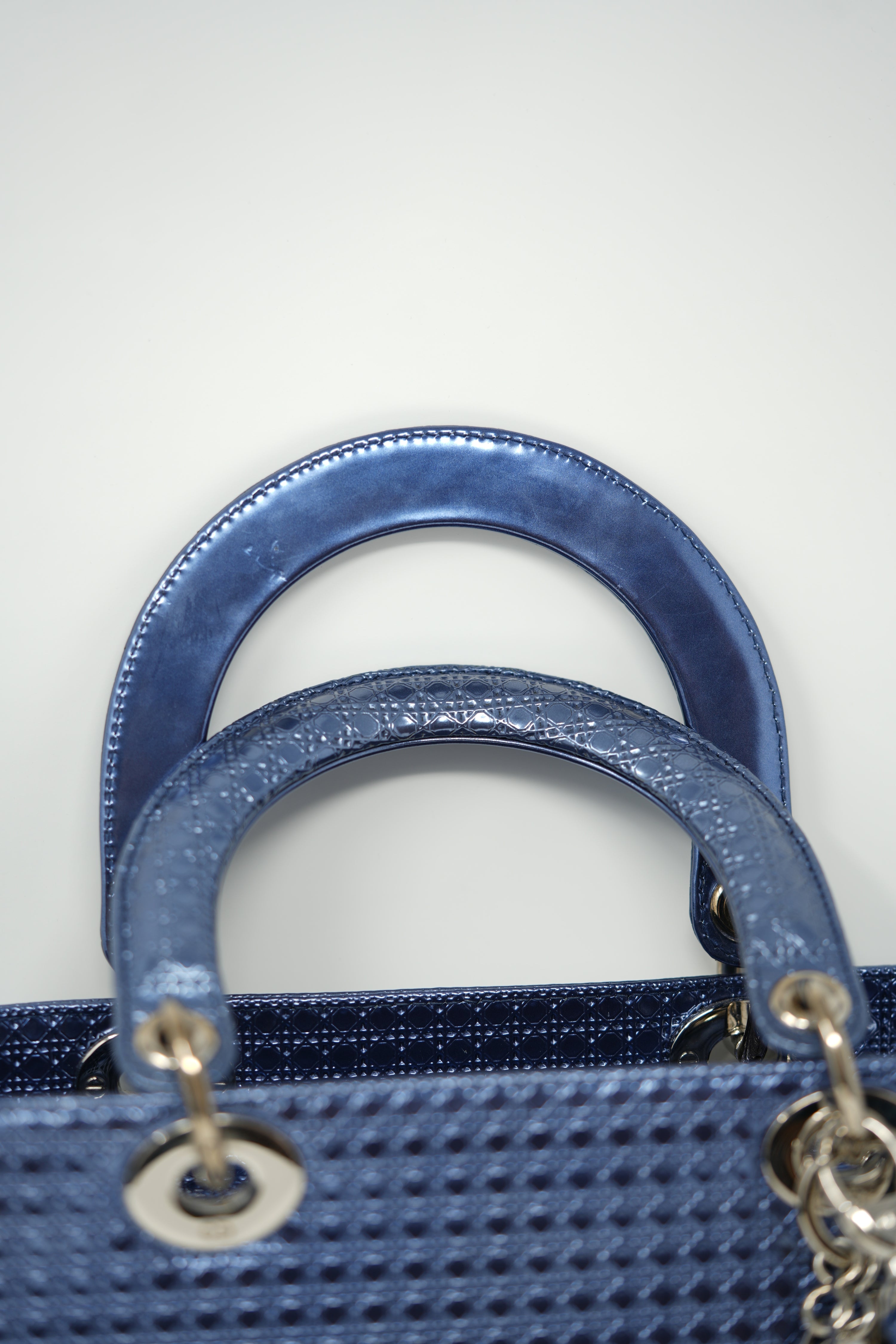 Christian Dior 2016 Blue Metallic Patent Medium Lady Dior Bag