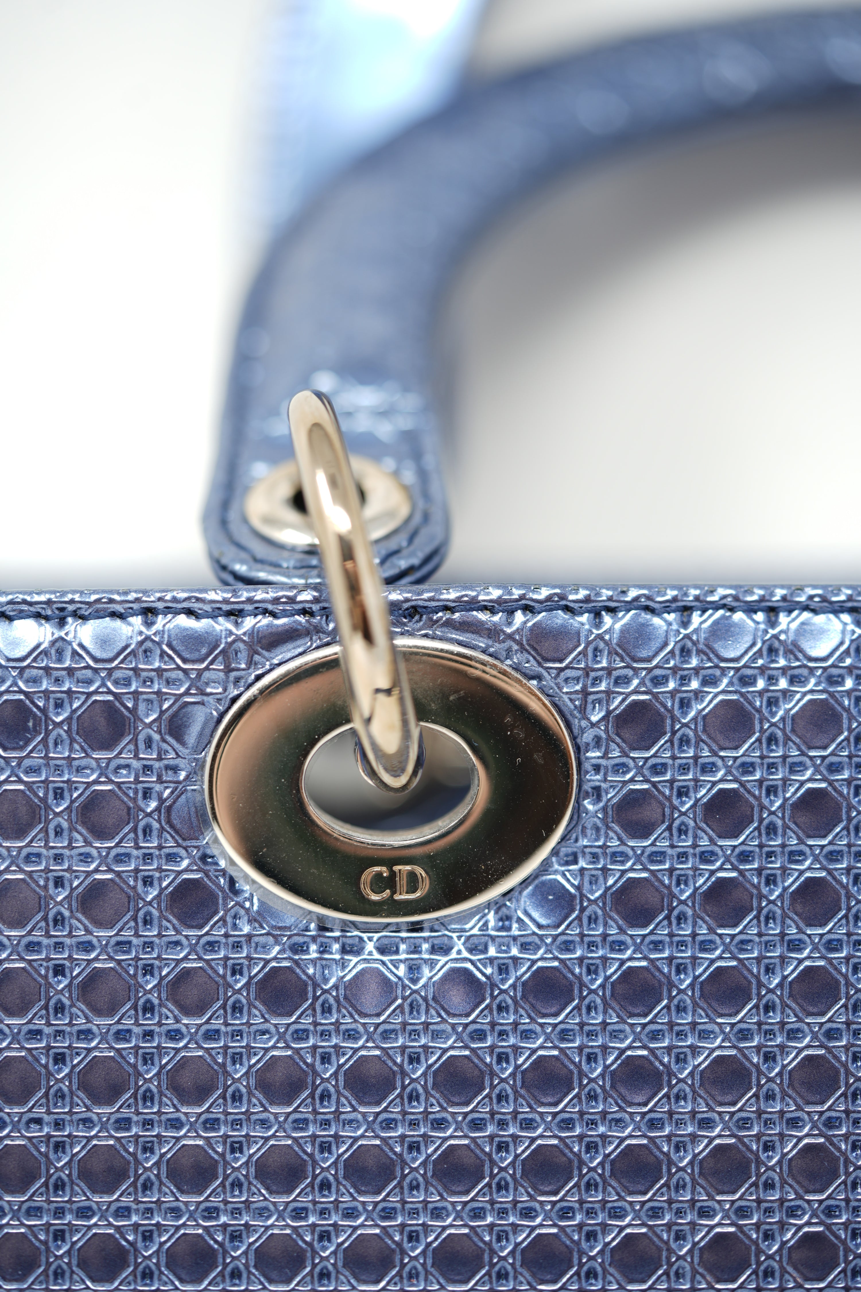 Christian Dior 2016 Blue Metallic Patent Medium Lady Dior Bag
