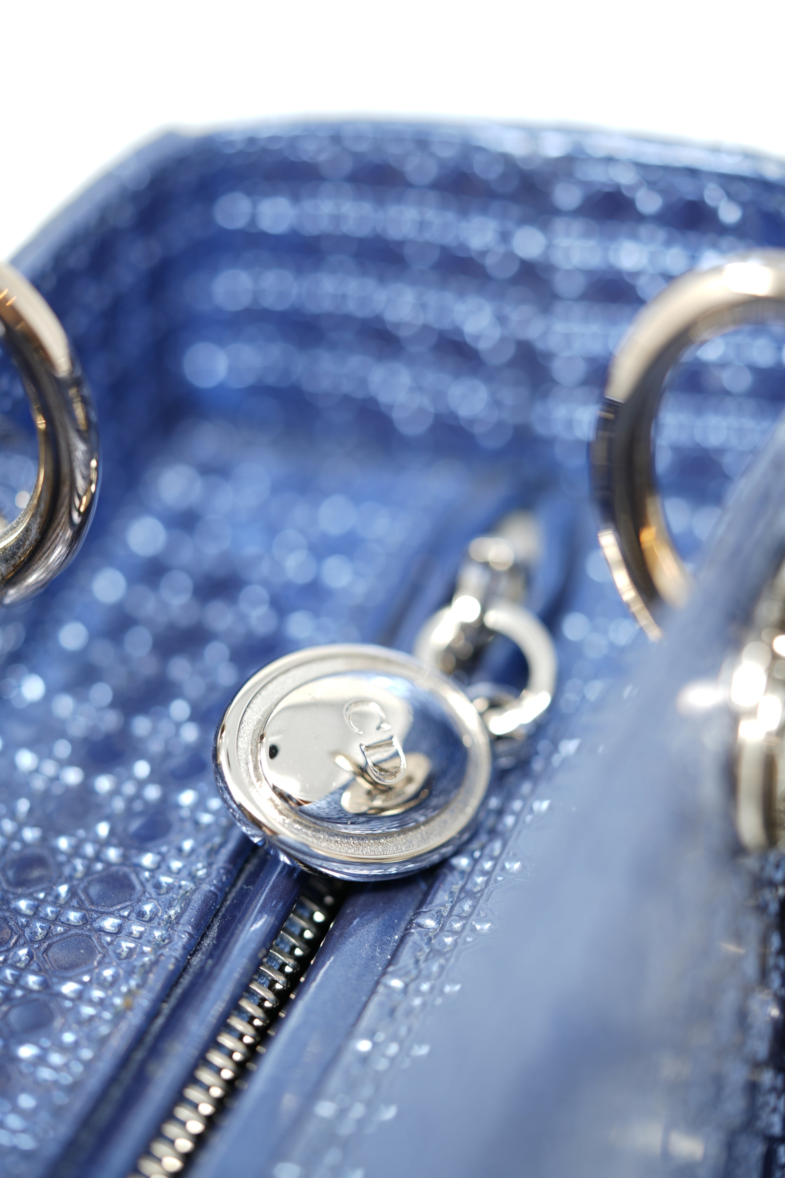 Christian Dior 2016 Blue Metallic Patent Medium Lady Dior Bag