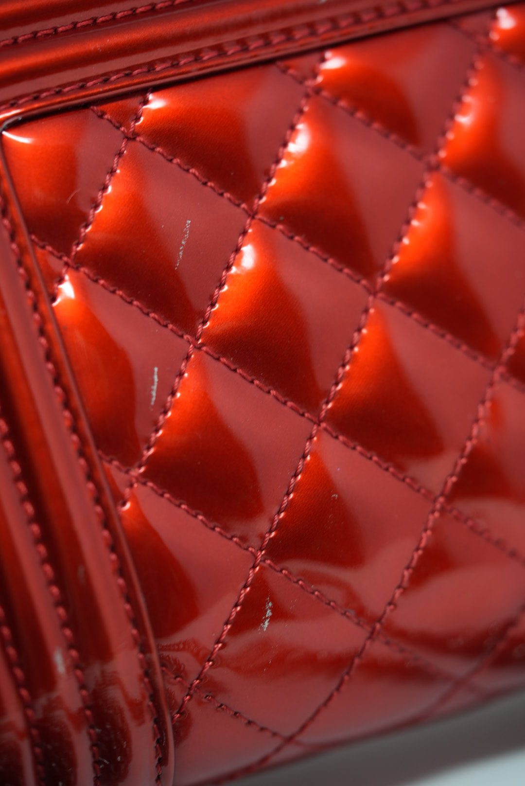Pre-Owned Chanel 2014 Red Patent Boy Flap Bag