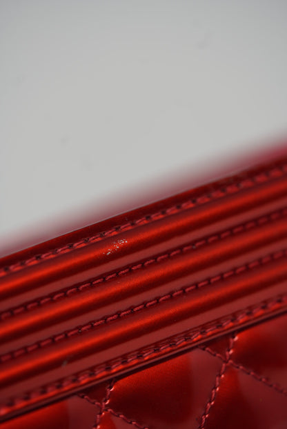 Pre-Owned Chanel 2014 Red Patent Boy Flap Bag