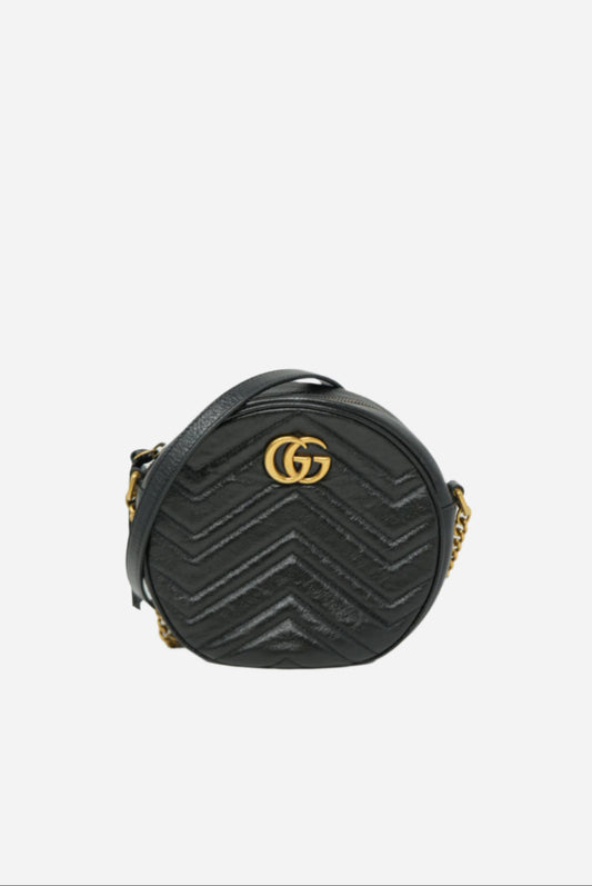 Gucci Azalea Matelasse Mini GG Marmont Round Bag Black