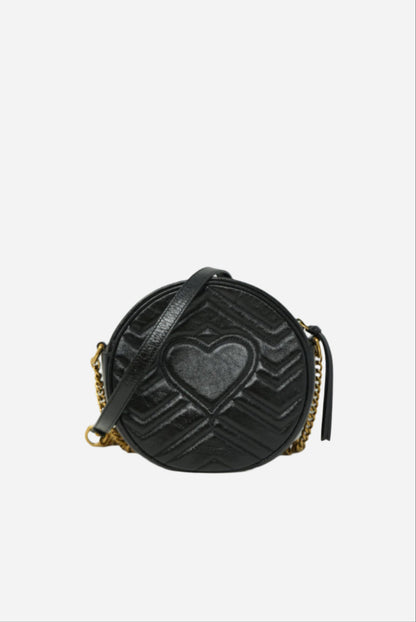 Gucci Azalea Matelasse Mini GG Marmont Round Bag Black